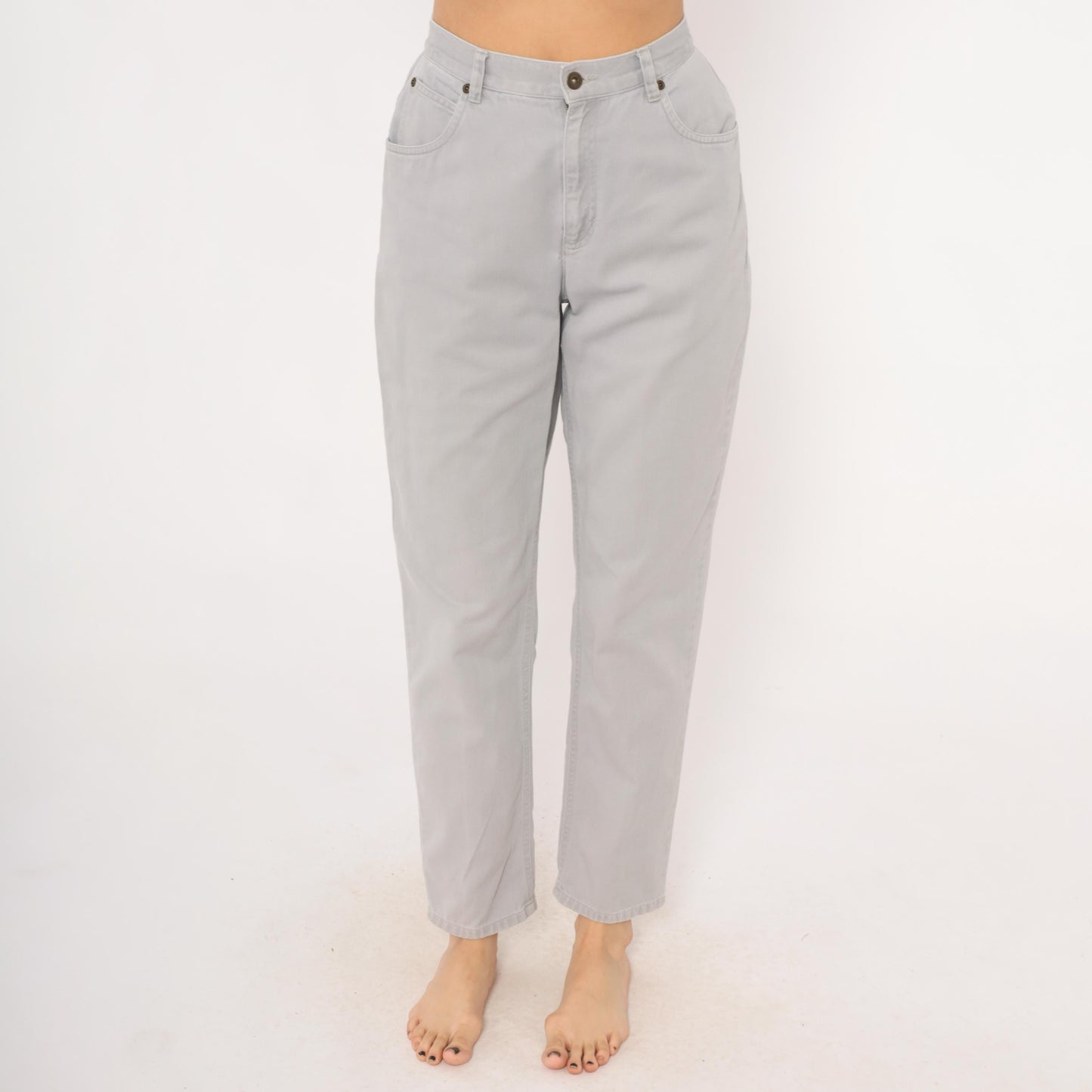 90s Liz Claiborne Grey High-Waisted Tapered Denim Jeans Small S