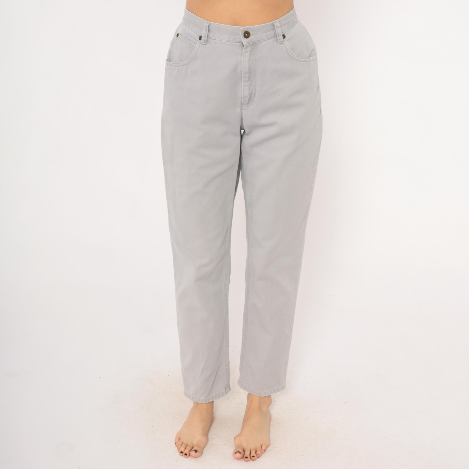 90s Liz Claiborne Grey High-Waisted Tapered Denim Jeans Small S