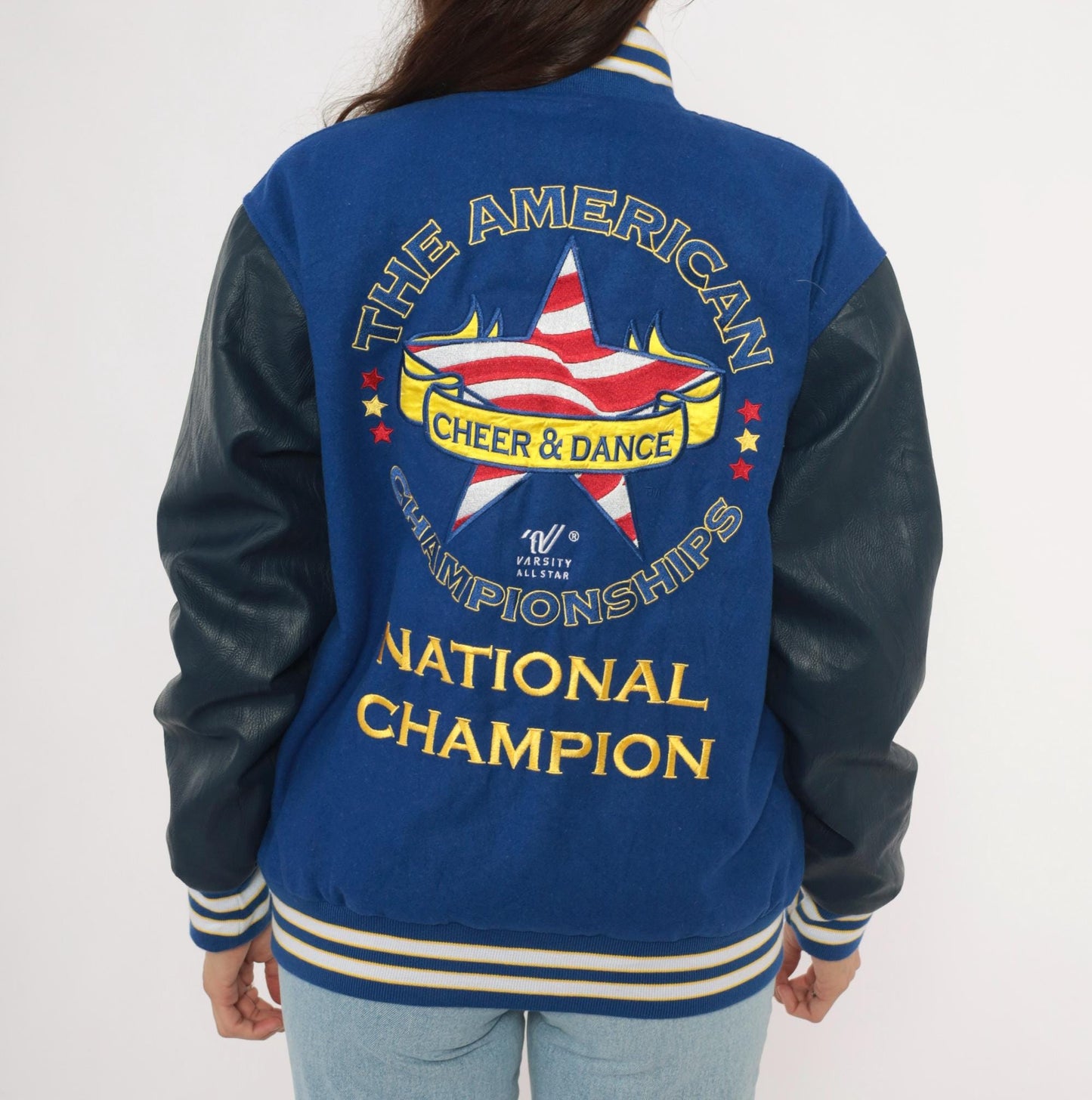 2000s Varsity Royal Blue Letterman Jacket Wool Leather Sleeve Championship Embroidered Small