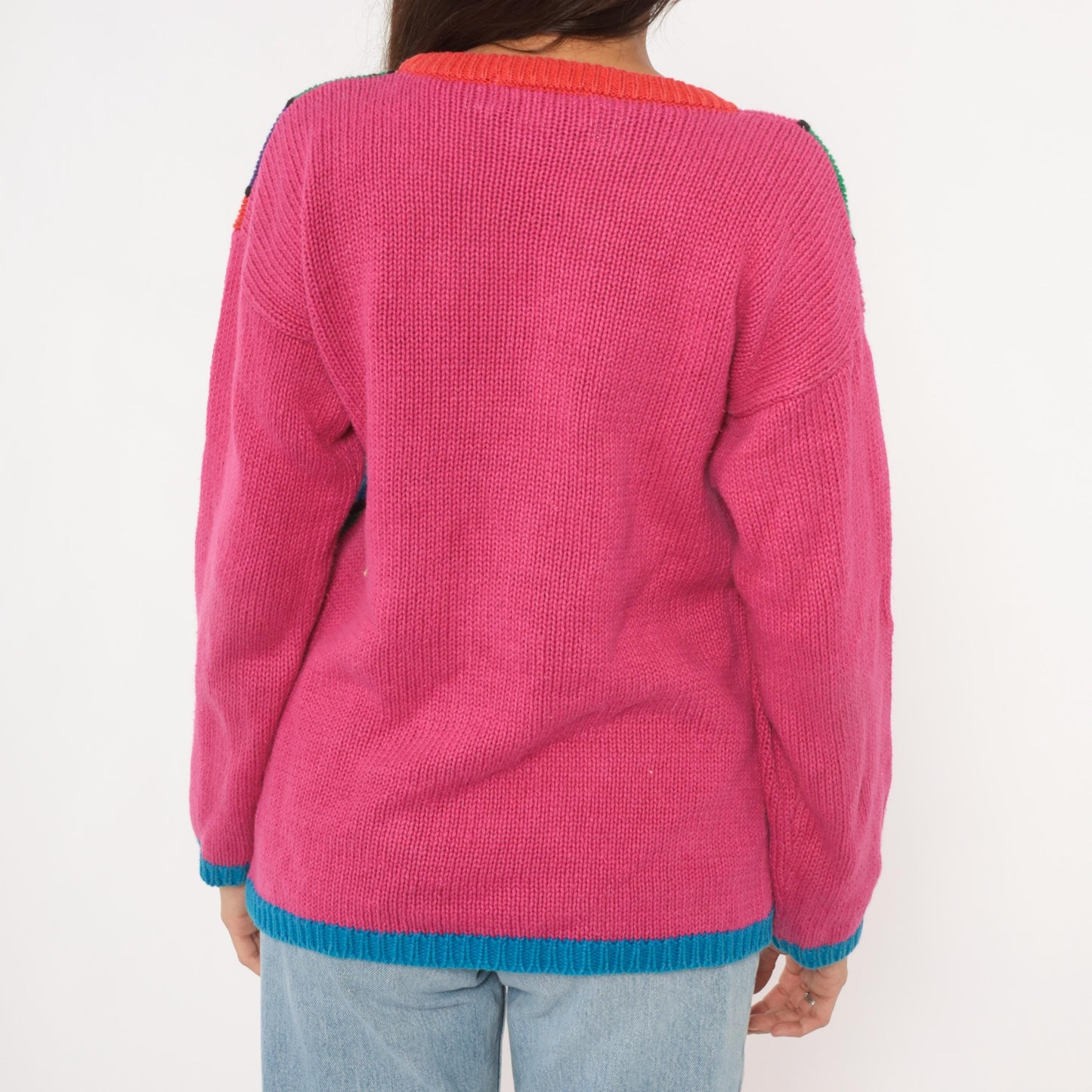 90s Reference Point Stained Glass Abstract Knit Pullover Multicolor Small