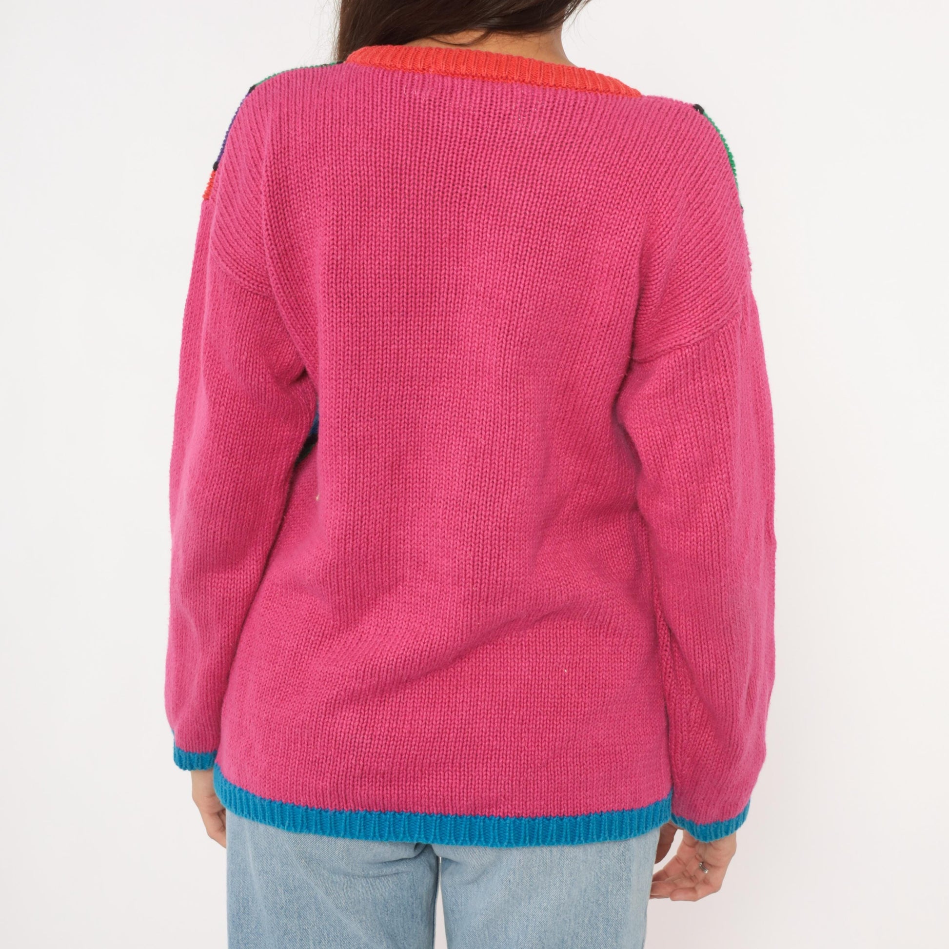 90s Reference Point Stained Glass Abstract Knit Pullover Multicolor Small
