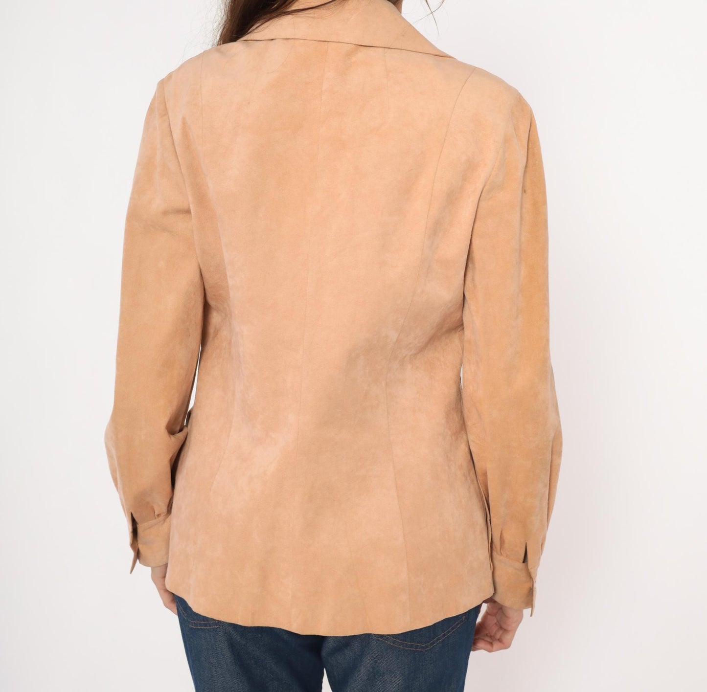 80s Mollie Parnis Tan Suede Blazer Patch Pocket Gathered Cuff Medium M