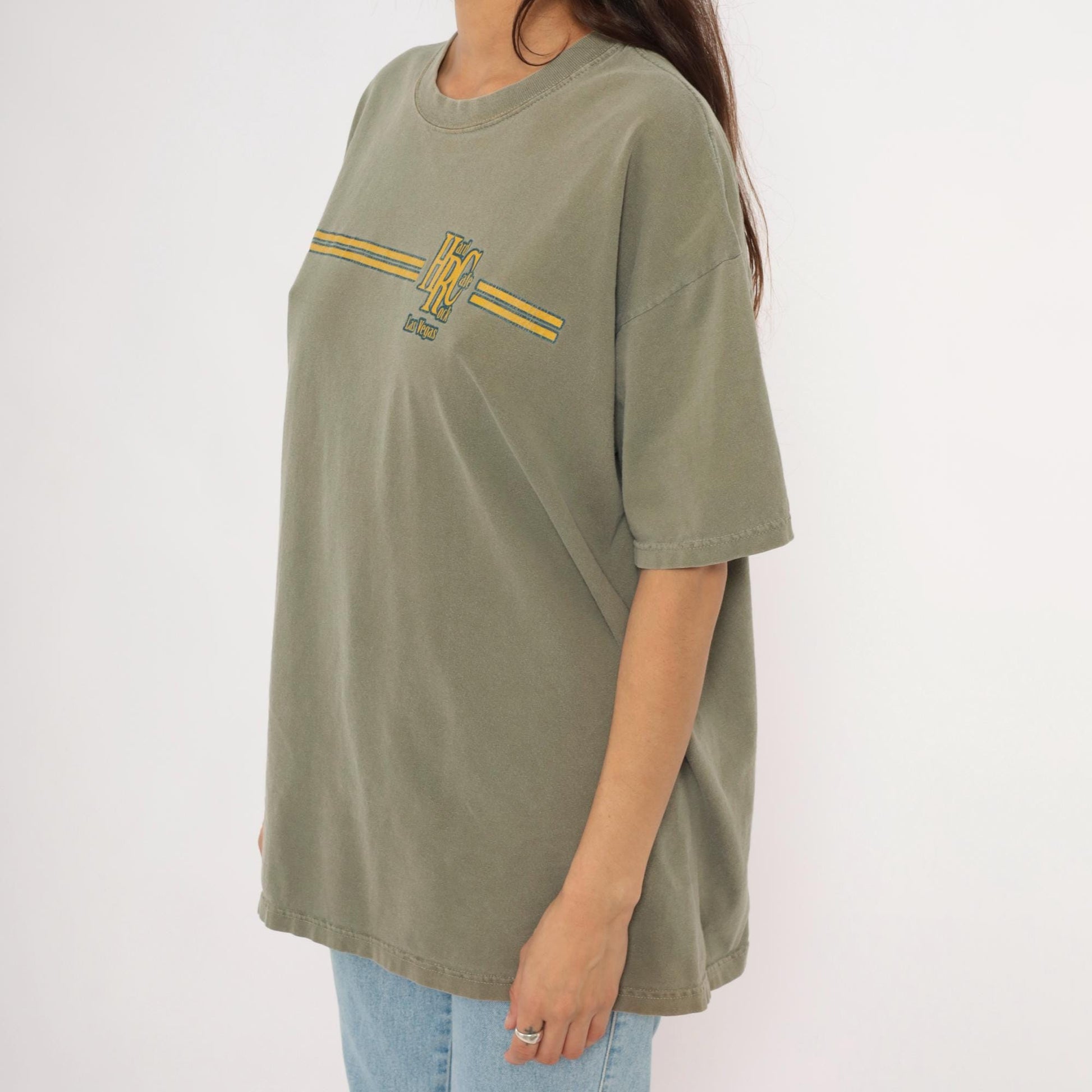 90s Hard Rock Cafe Las Vegas Olive Green Graphic Cotton Tee Extra Large XL