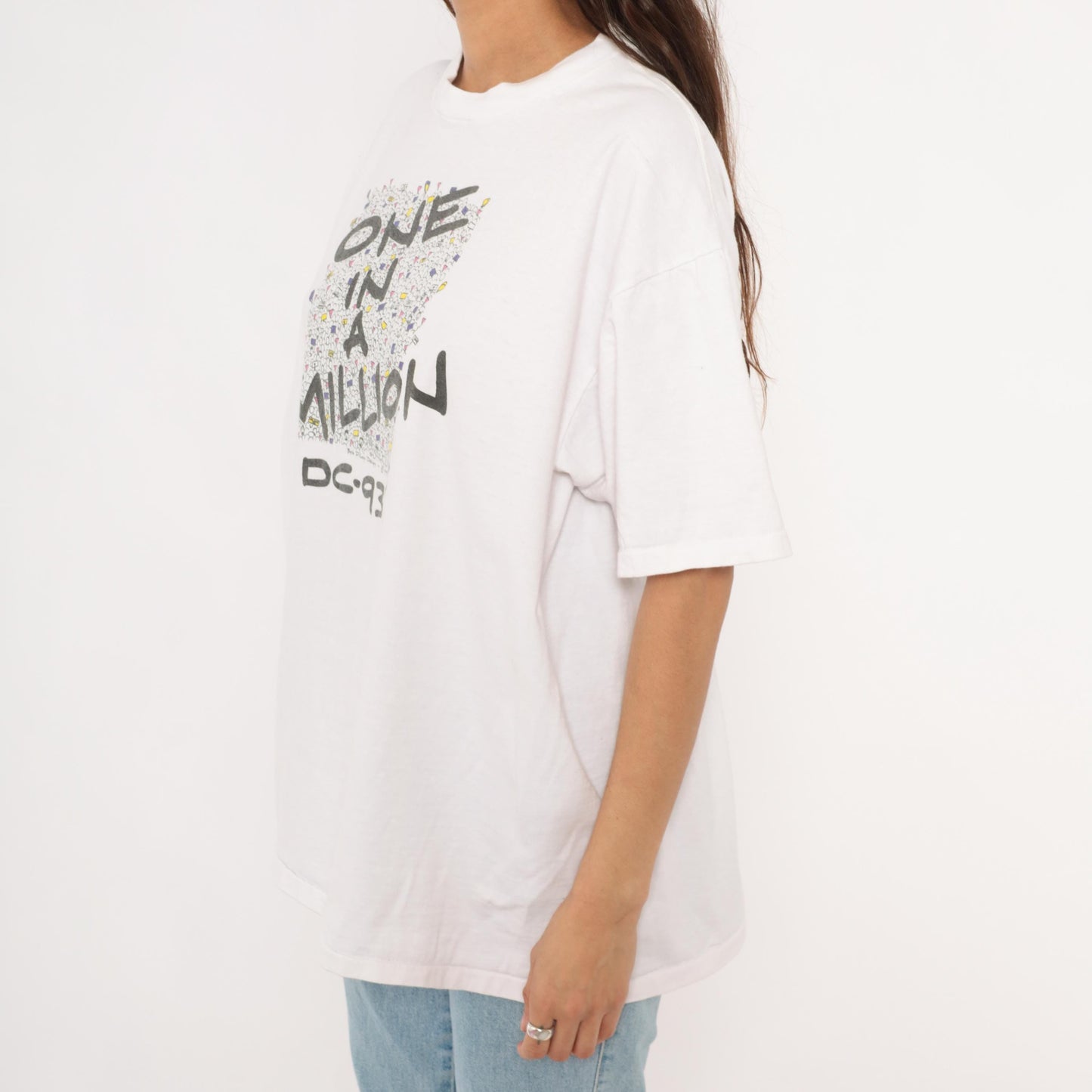 90s Oneita One In A Million DC 93 Crowd Graphic Tee White Cotton Extra Large XL
