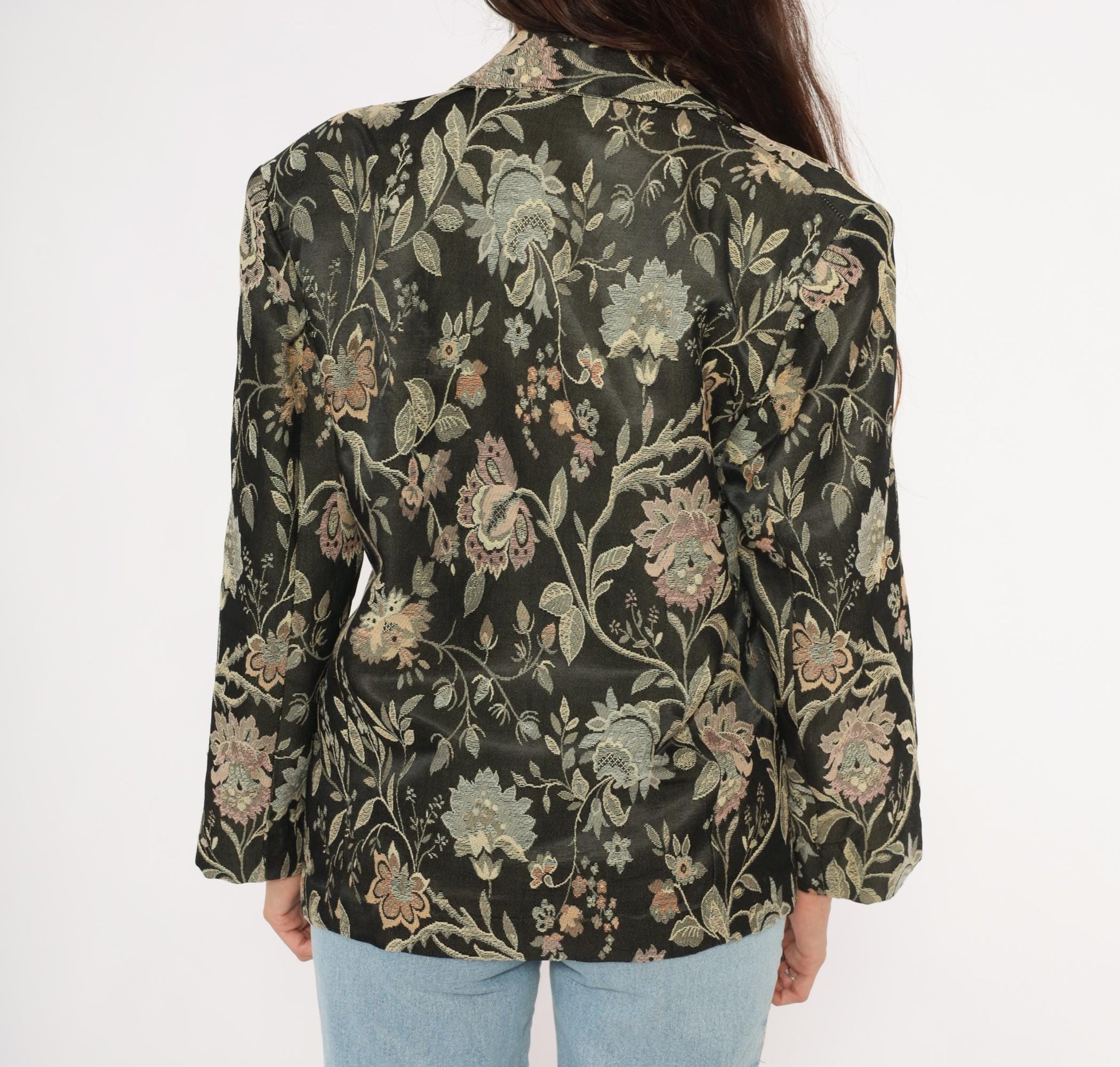 90s Z Cavaricci Floral Jacquard Blazer Black Tapestry Cotton Medium M