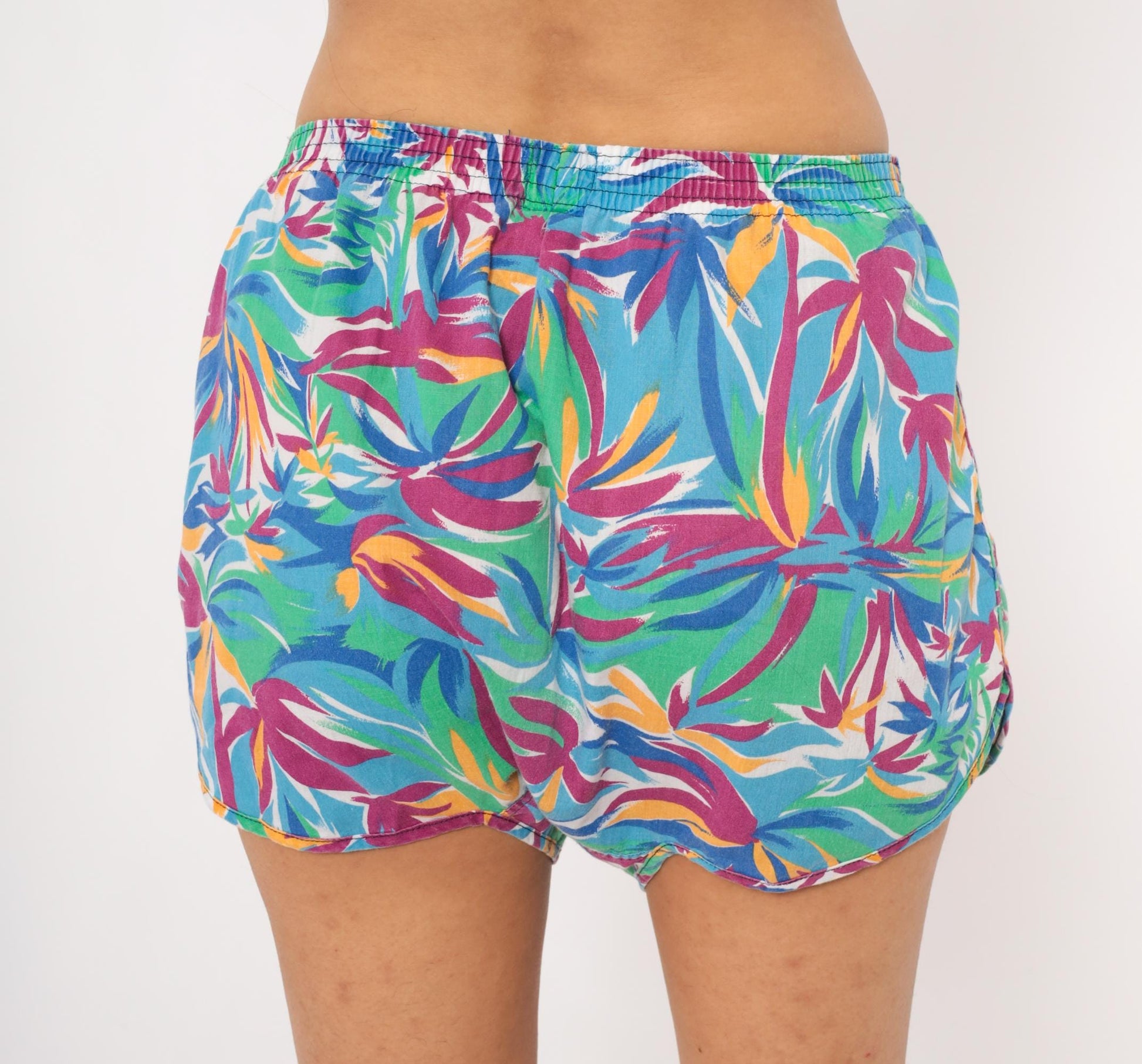 80s Jockey Life Tropical Leaf Shorts Cotton Pull-On Athletic Small S