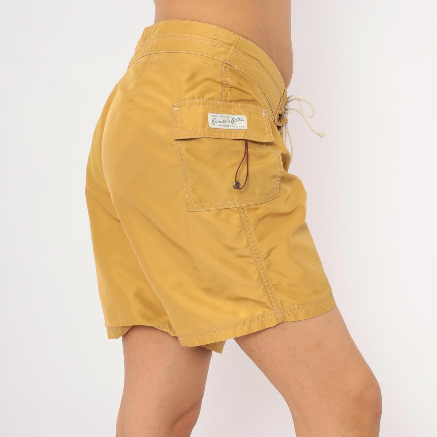 Y2K Kanvas by Katin Mustard Board Shorts Surfside California Embroidered Patch 32