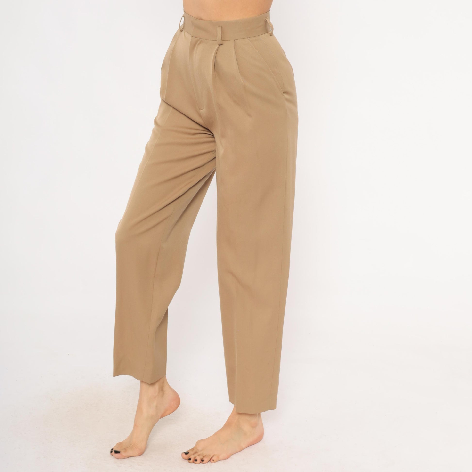80s Classiques Entier Wool Trousers Tan Pleated High Waist Tapered Extra Small
