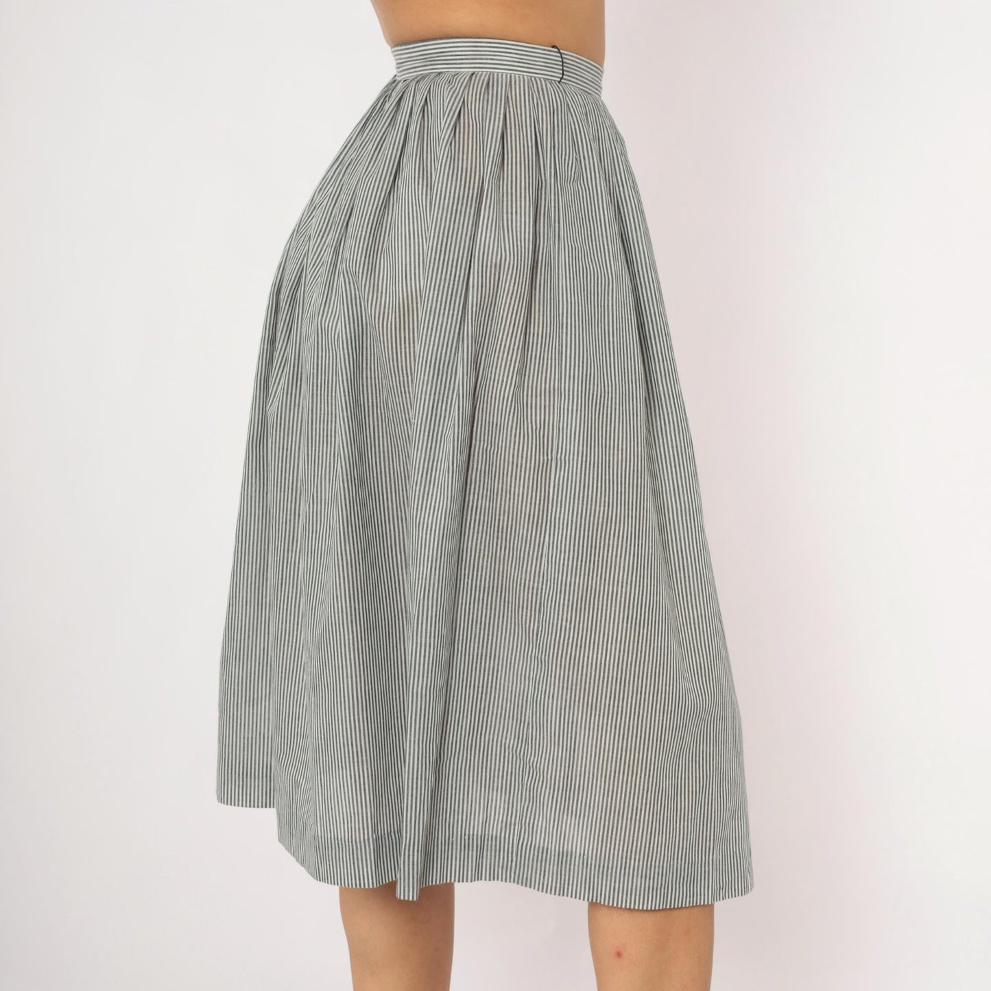 80s NR1 Grey Pinstripe Gathered Skirt Cotton Pleated High-Waisted Extra Small