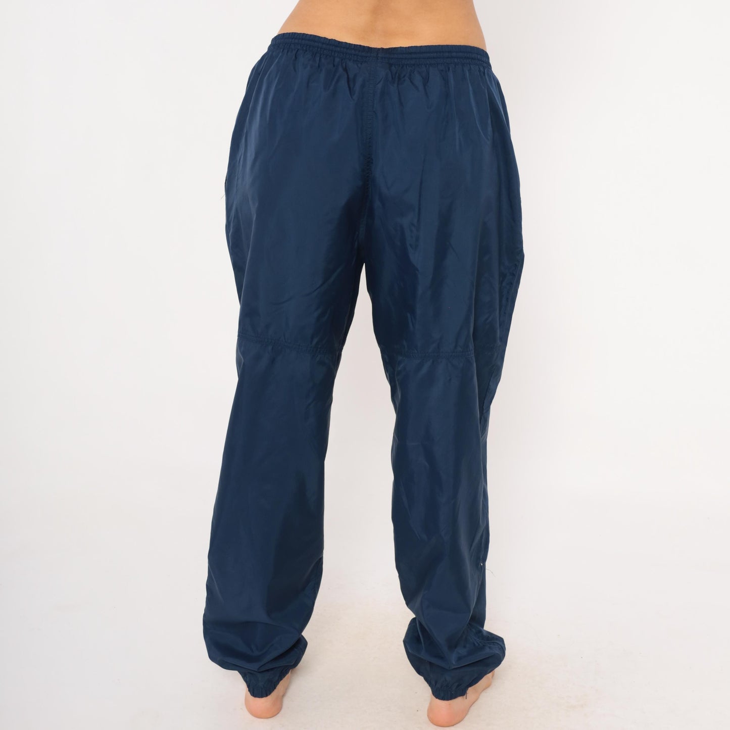 90s Nike Navy Nylon Track Pants Tapered Joggers Drawstring Large L