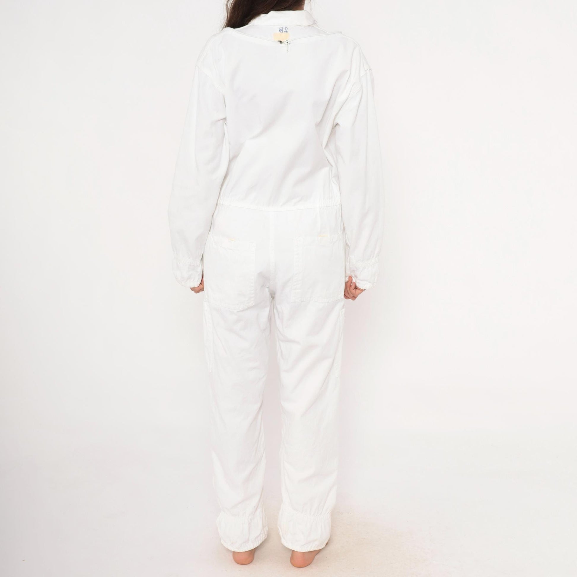 2000s White Zip Coveralls Utility Jumpsuit Cotton Workwear Small
