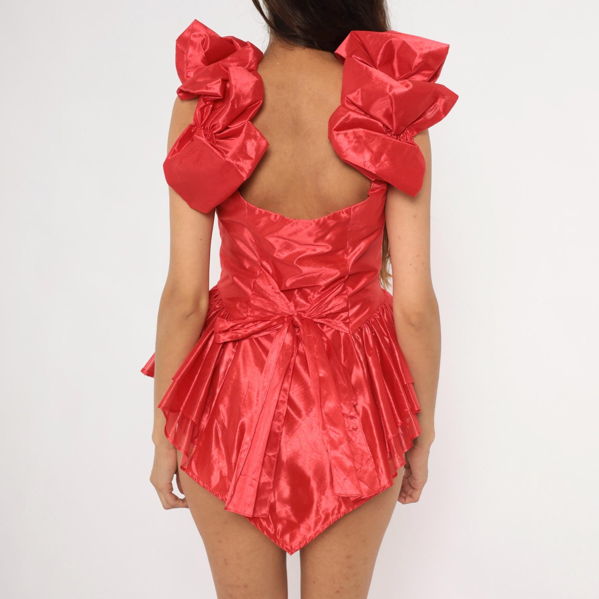 90s Climax Karen Okada Red Satin Corset Top Peplum Sweetheart Neckline XS