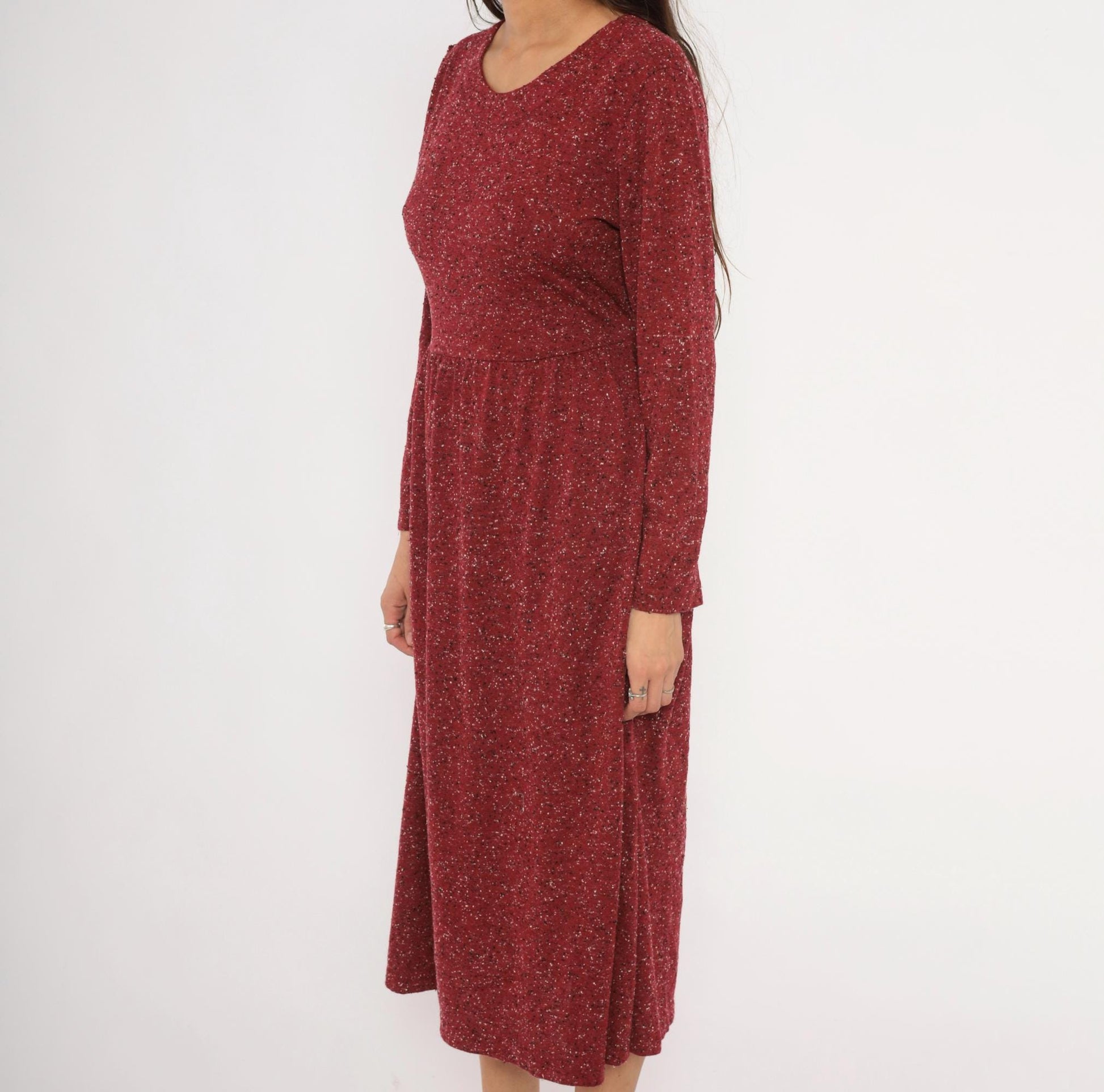 90s Alias Burgundy Speckled Knit Midi Dress Tie Back Medium M