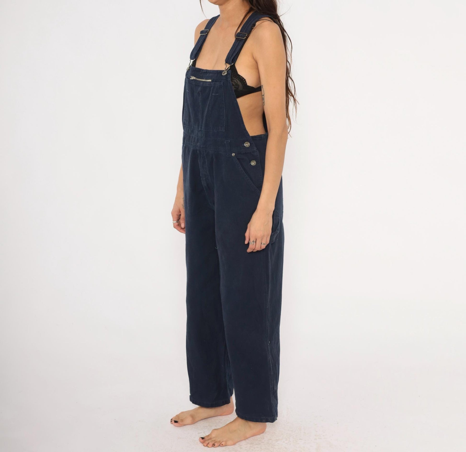 Y2K Route 66 Navy Denim Carpenter Overalls Straight Leg Medium M