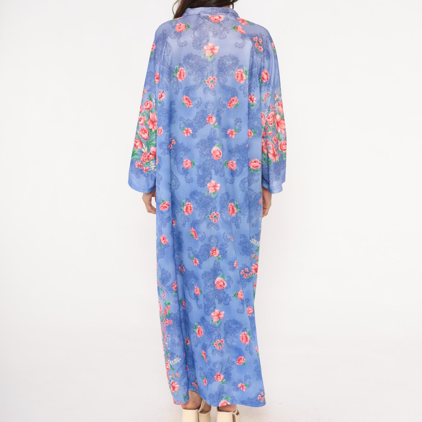 90s Anthony Richards Periwinkle Floral Kaftan Maxi Loungewear Plus Size XXL