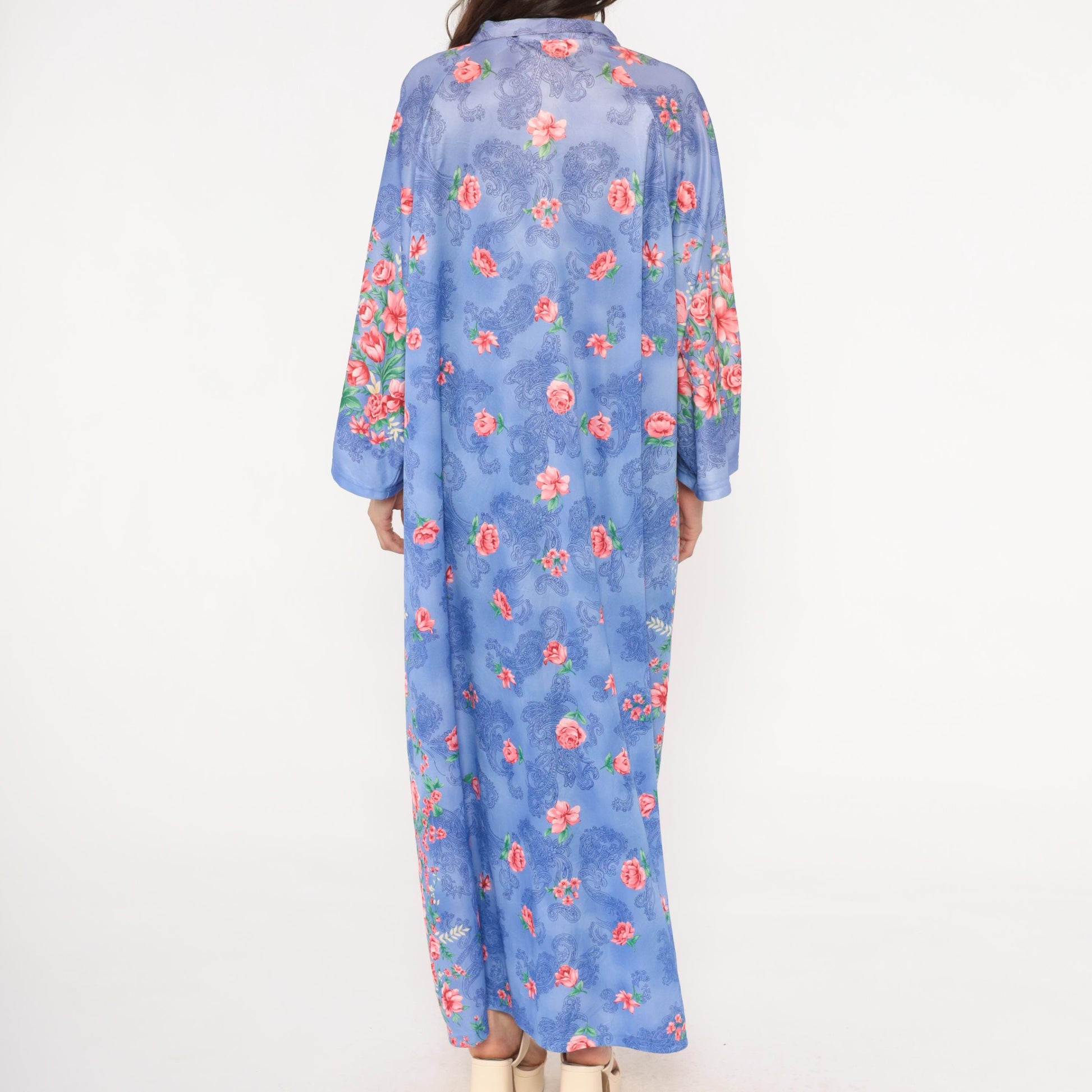 90s Anthony Richards Periwinkle Floral Kaftan Maxi Loungewear Plus Size XXL