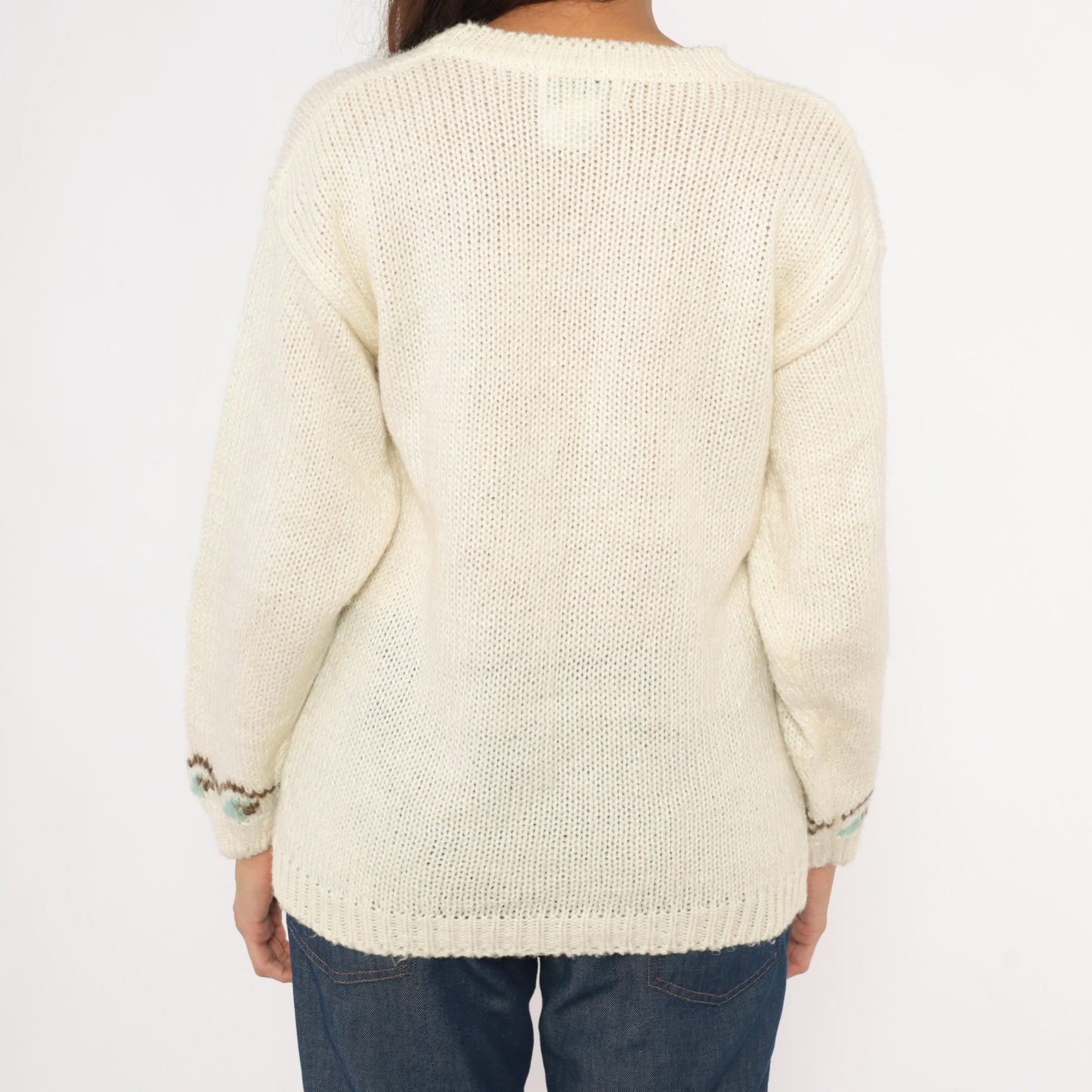 80s Partners by Mervyns Floral Intarsia Knit Crewneck Cream Pink Small