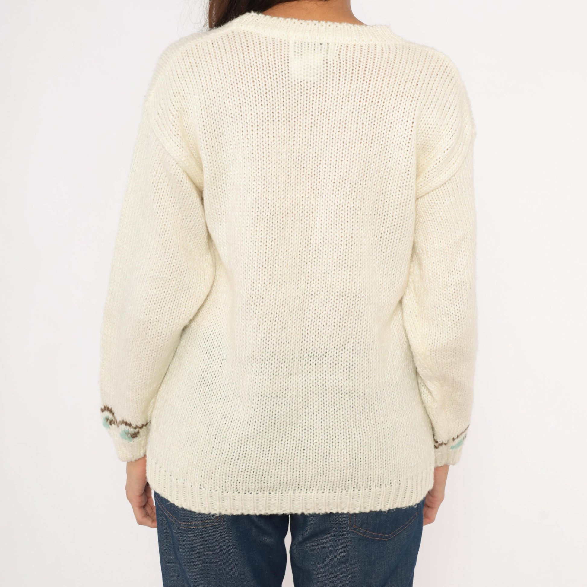 80s Partners by Mervyns Floral Intarsia Knit Crewneck Cream Pink Small