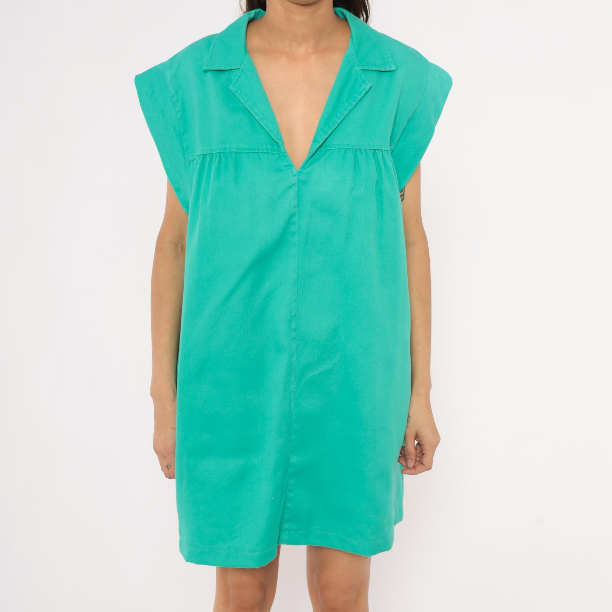 70s Truly Yours Teal Shift Dress Cap Sleeve Mini Cotton Aqua Large XL