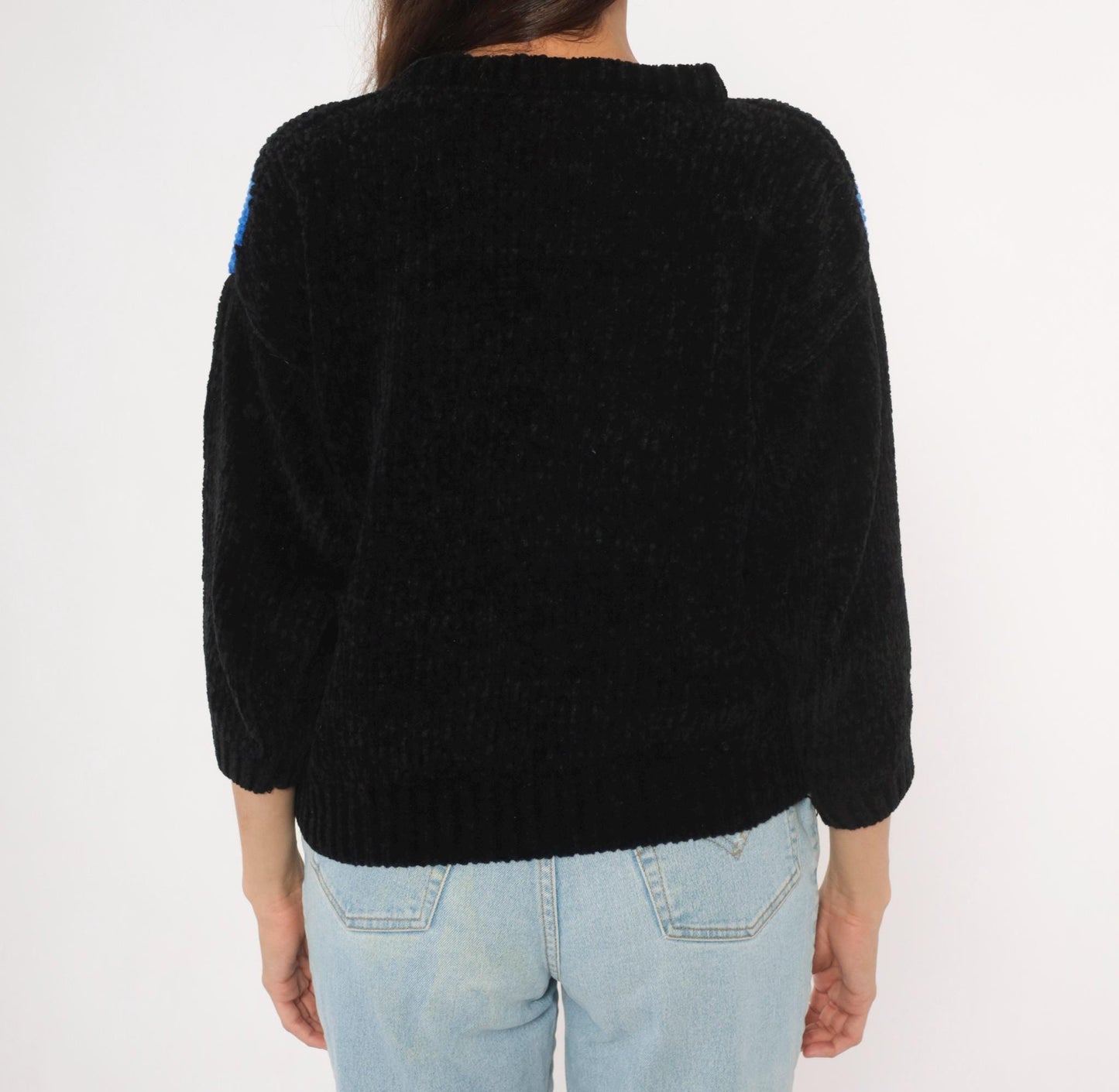 80s Cristina's Argyle Chenille Knit Pullover Black Multicolor Small