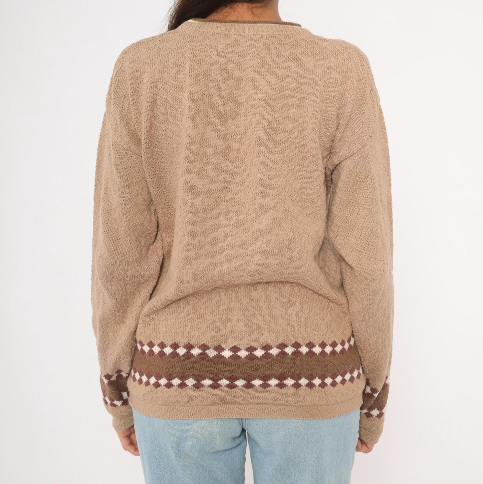 80s Pacific Coast Golf Embroidered Argyle Sweater Tan Crewneck Cotton Medium M