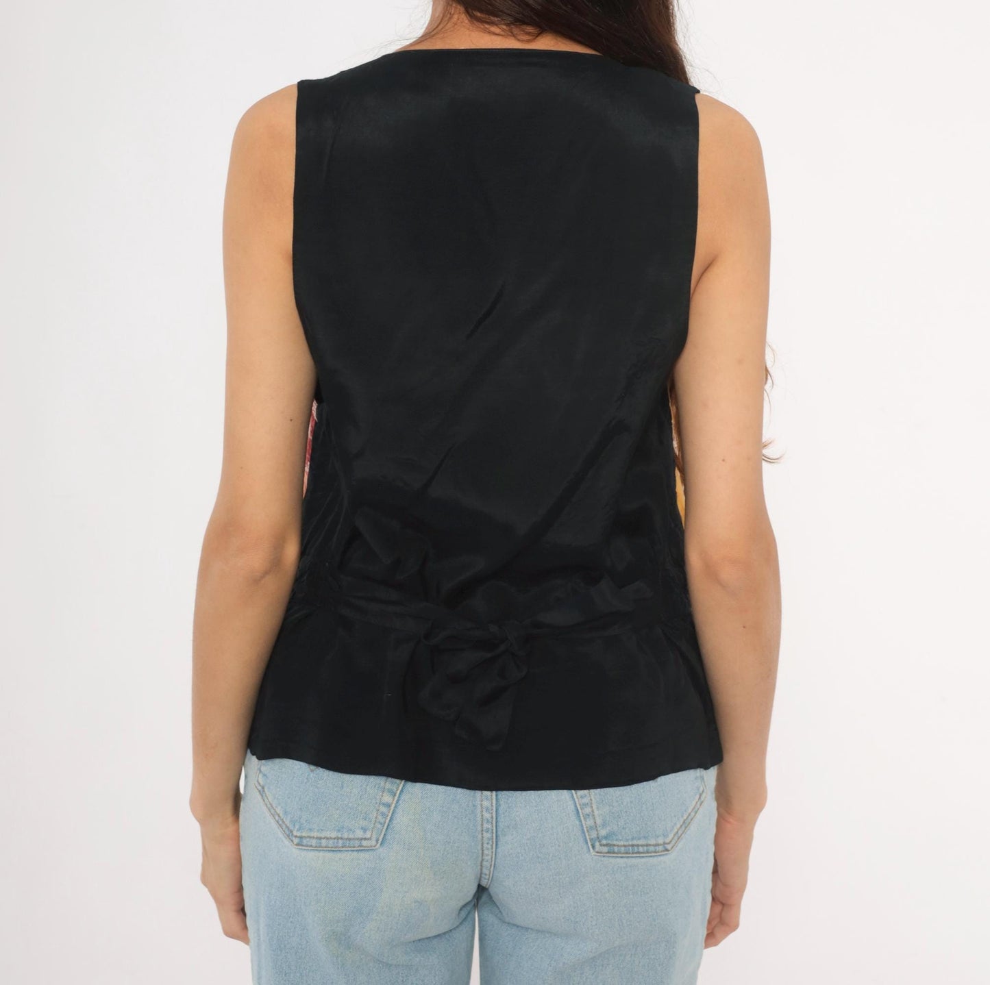 90s Exposed Clothing Patchwork Embroidered Vest Floral Crazy Quilt Small S