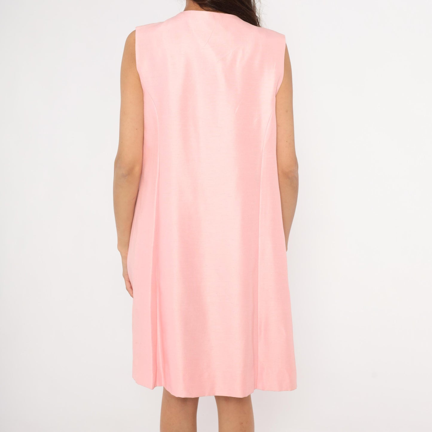 60s Pink Sleeveless Duster Vest Knee-Length Open Front Mod Small S