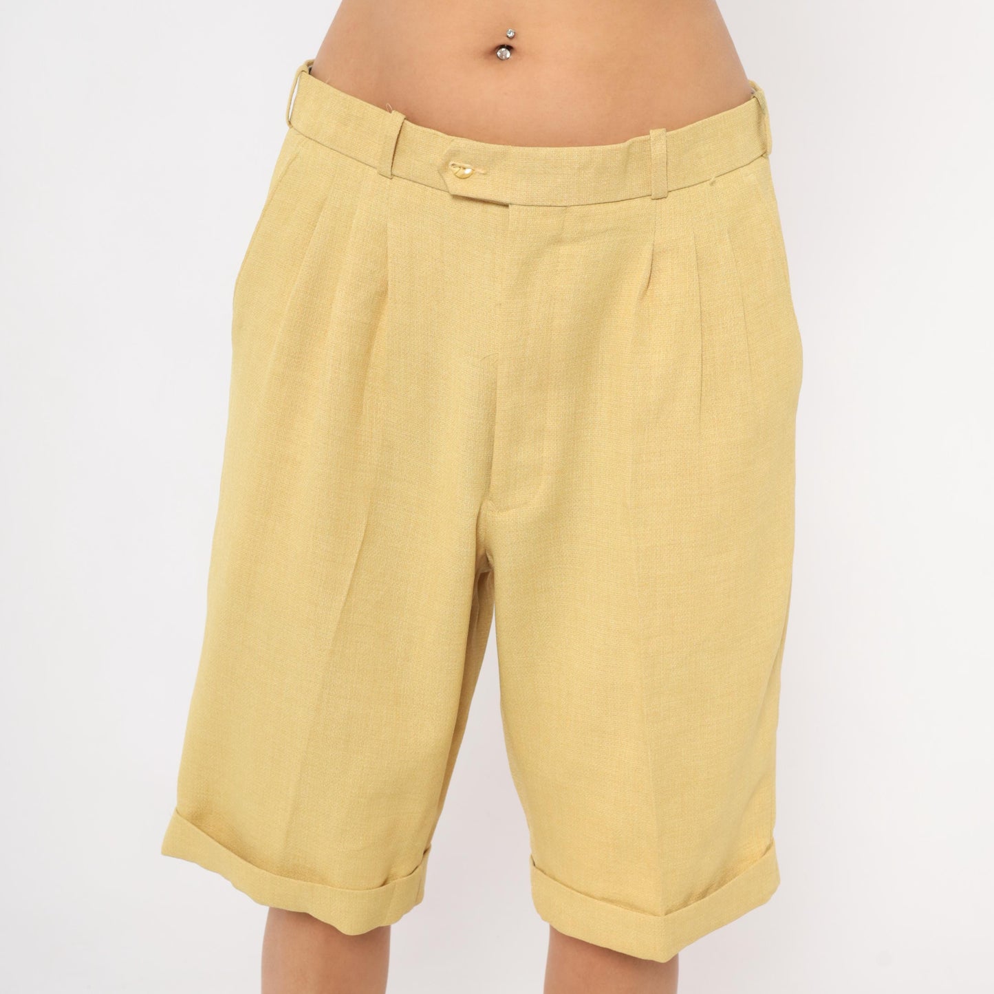 80s Pronti Tan Pleated Bermuda Shorts Tailored Cuffed Medium M