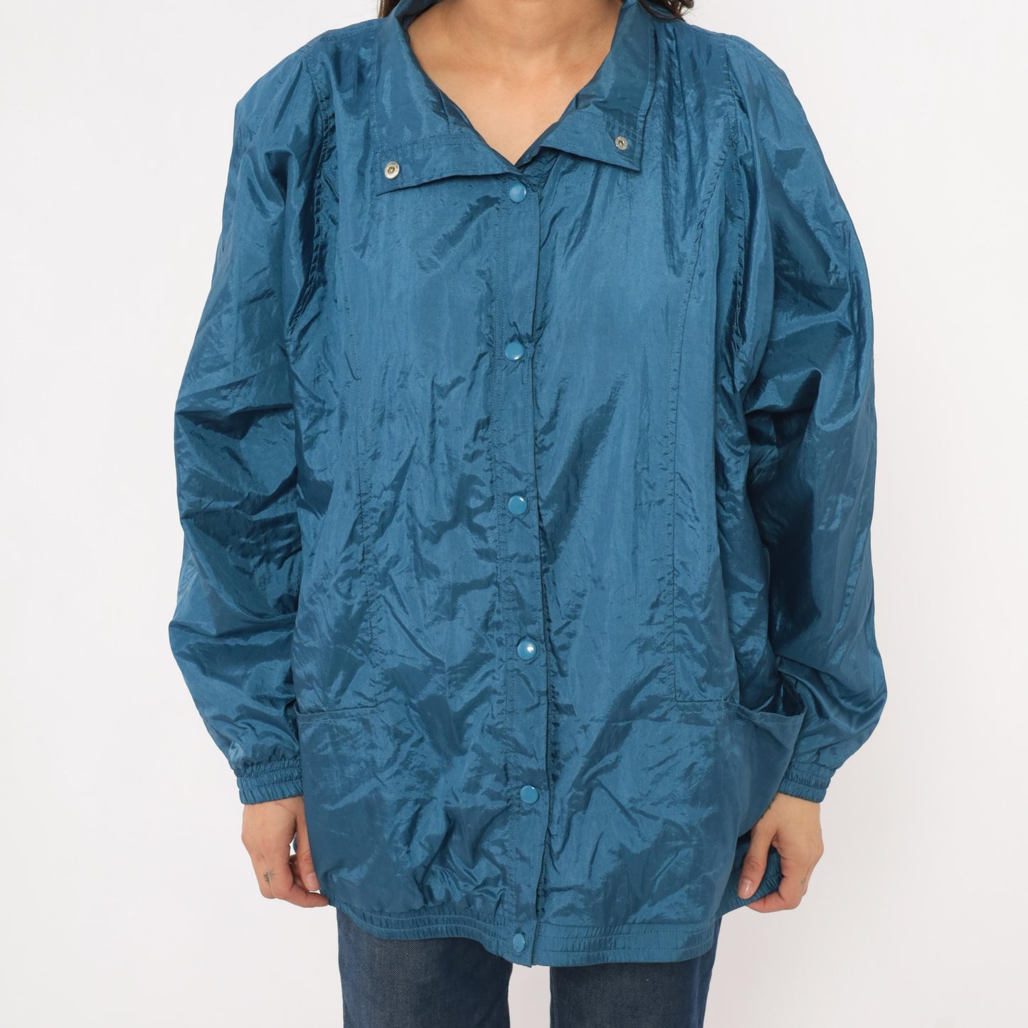 80s Tudor Court Windbreaker Jacket Steel Blue Nylon Coach Coat Large L