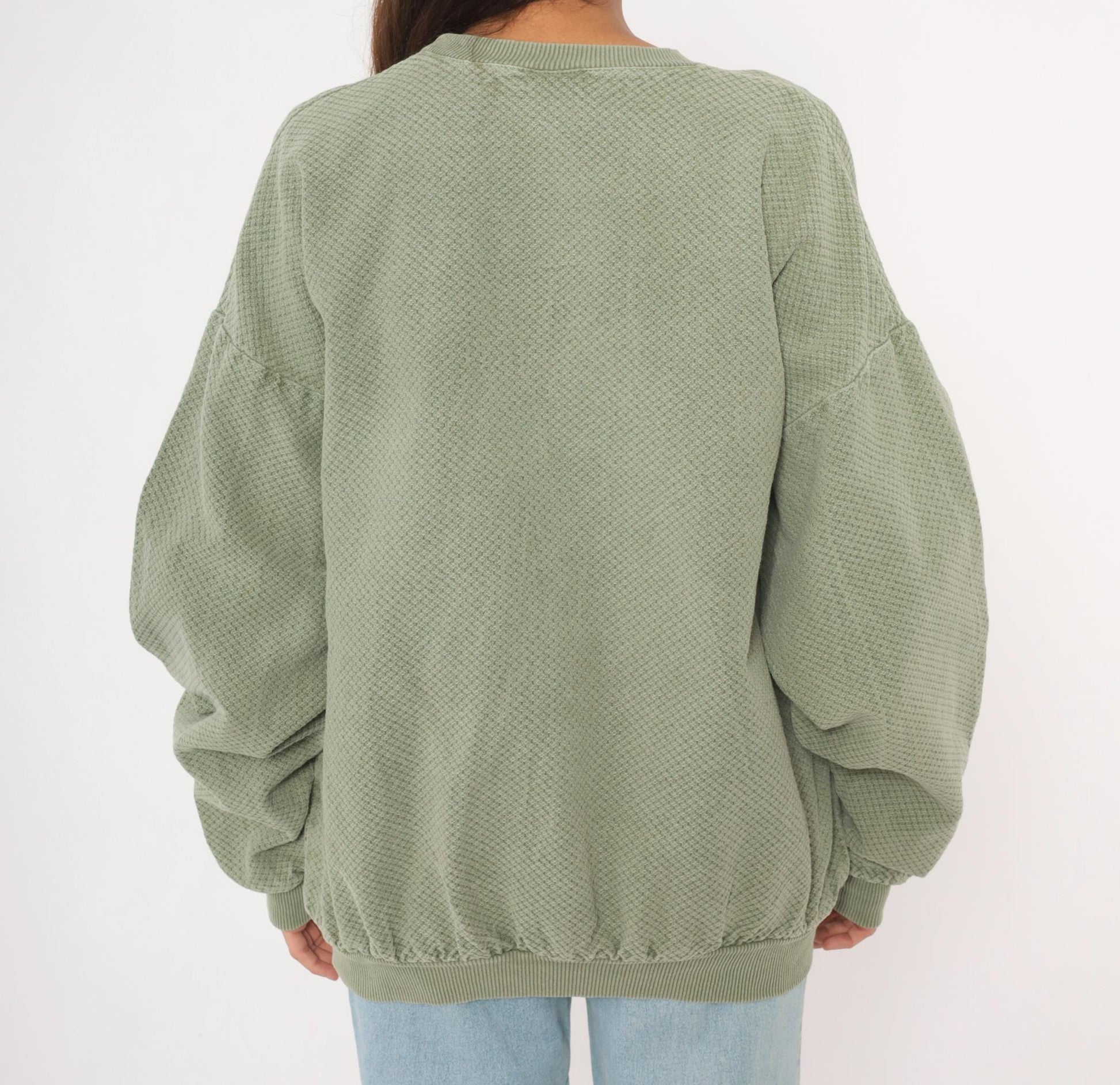 90s San Diego Sailboat Embroidered Waffle Knit Sweatshirt Olive Large L