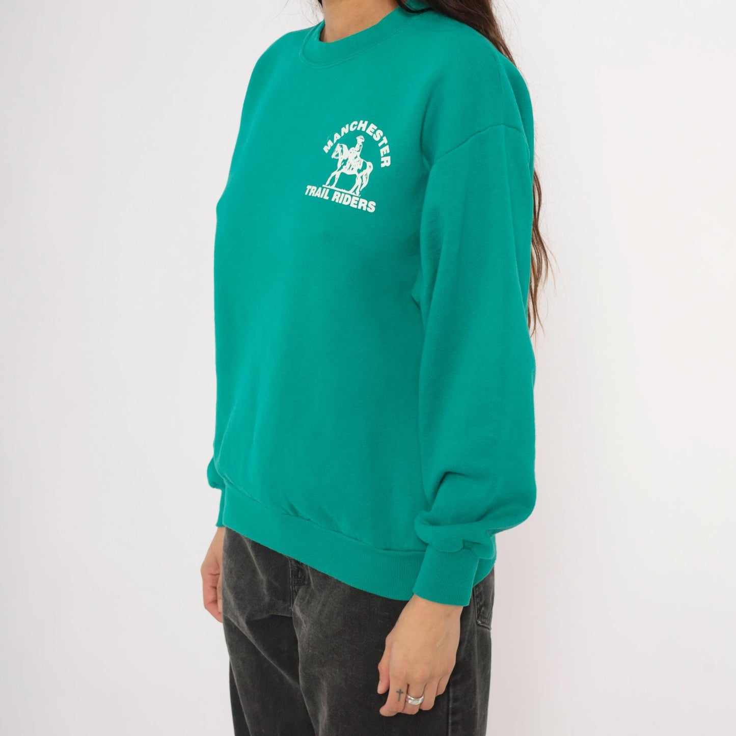 90s Jerzees Manchester Trail Riders Equestrian Sweatshirt Teal Cotton Medium M