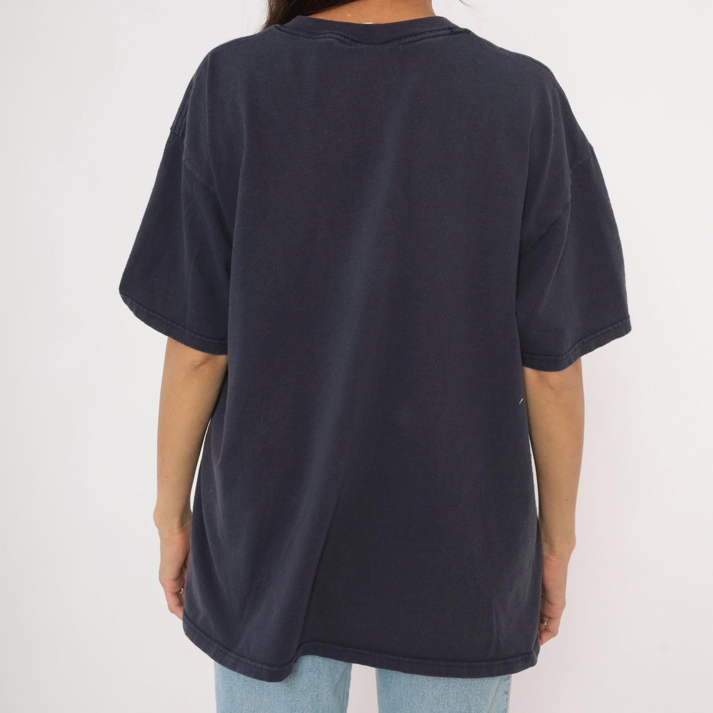 90s Mc Squared Energy Butterfly Embroidered Tee Navy Cotton Americana Stars Extra Large XXL