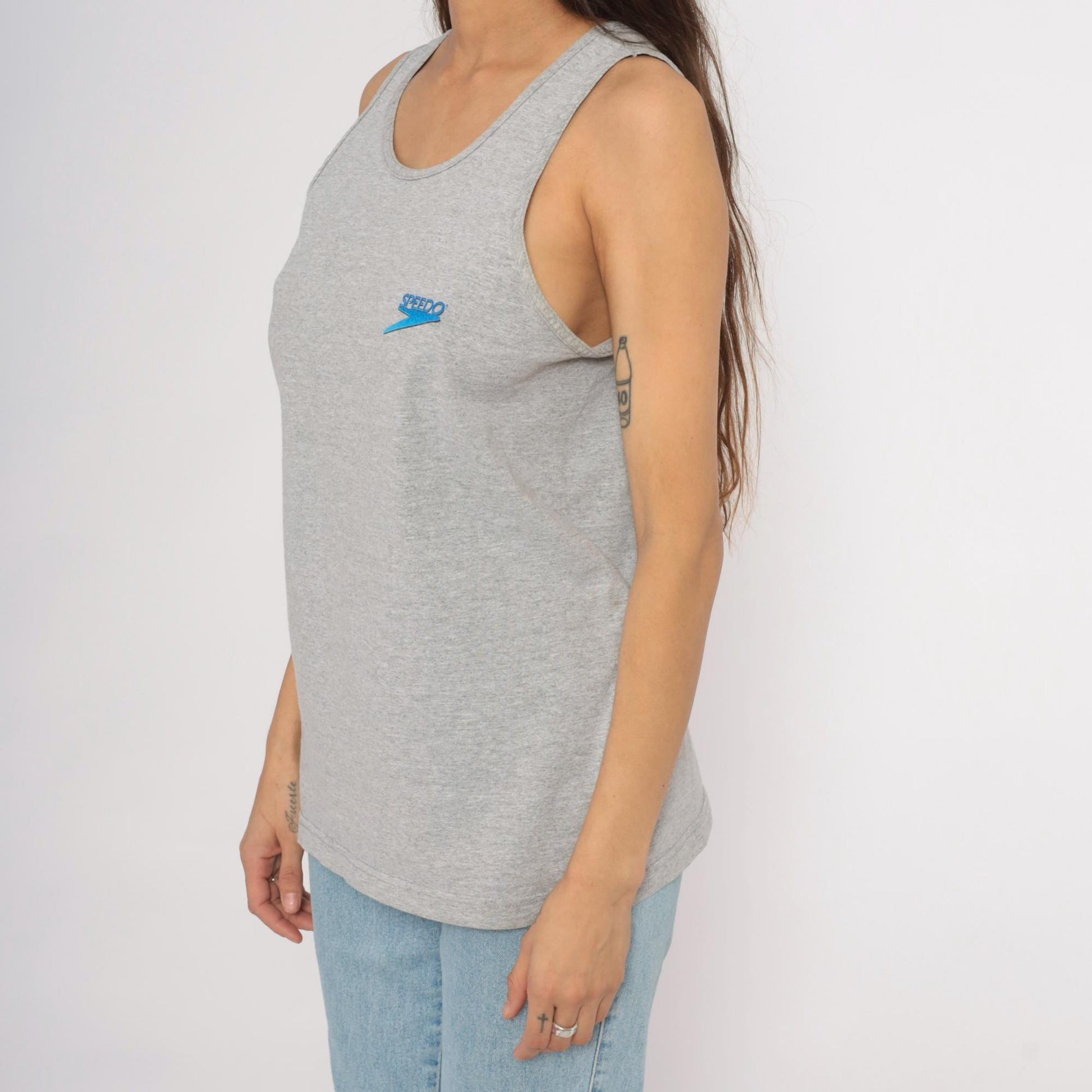 90s Speedo Tank Top Heather Grey Tropical Ocean Graphic Cotton Medium