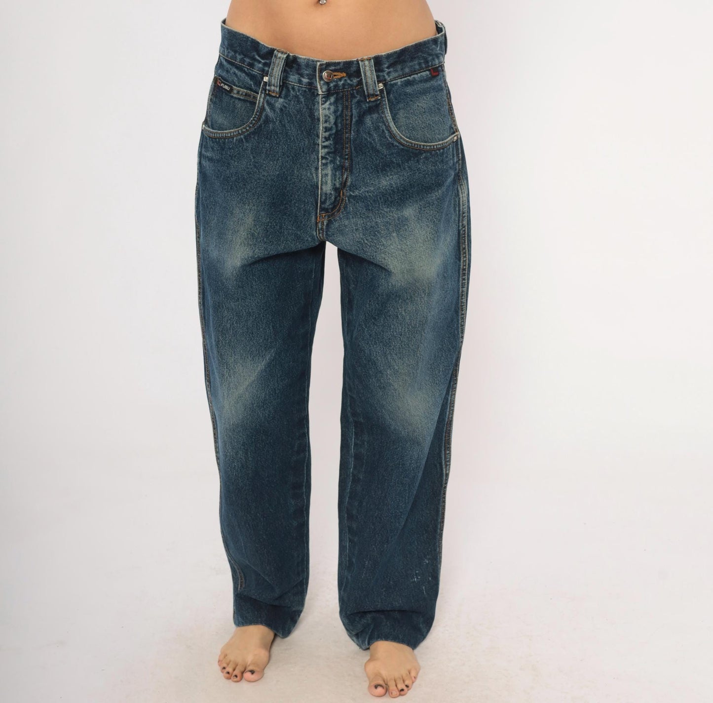 Fubu Baggy Jeans 2000s Dark Wash Denim Straight Leg Y2K Medium M