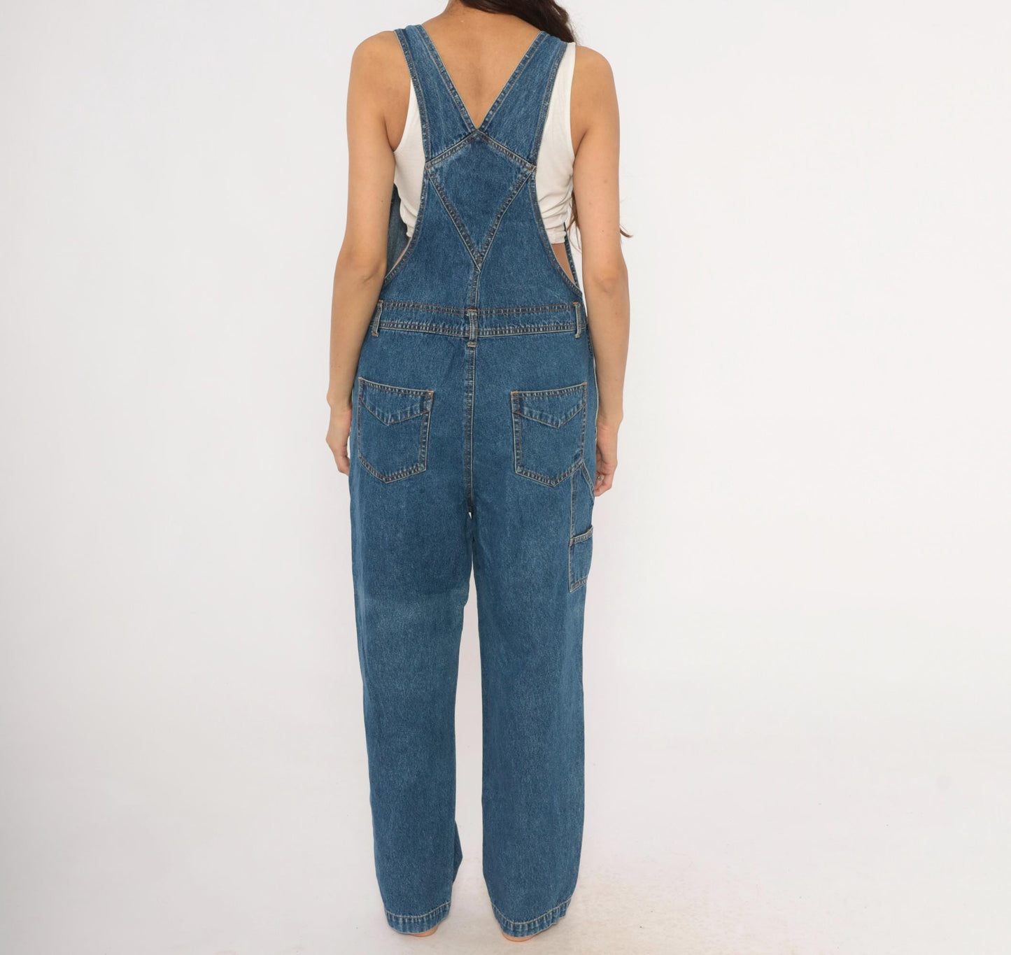 90s Bill Blass Blue Denim Overalls Carpenter Bib Straight Leg Medium M
