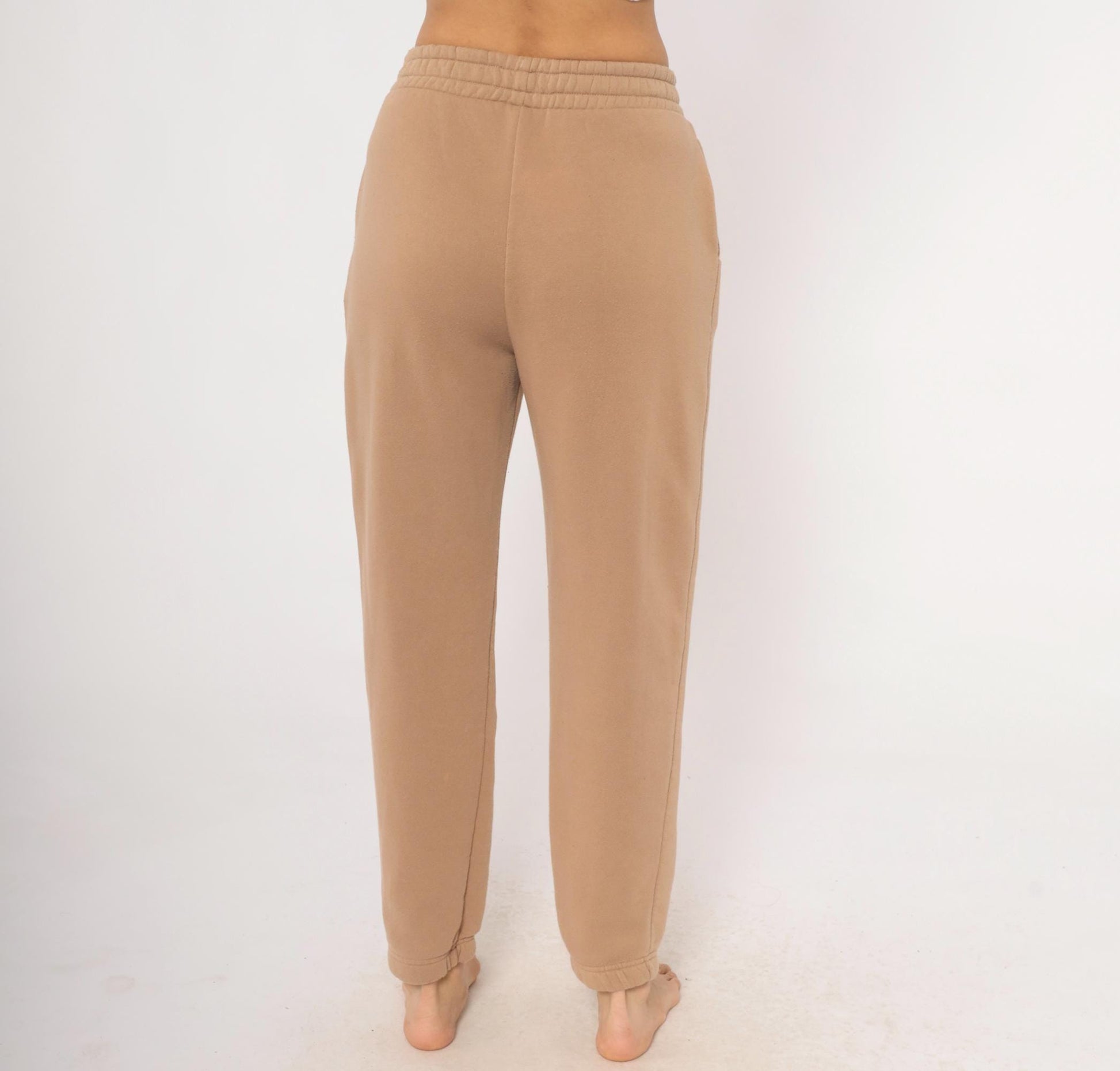 Y2K Montana Embroidered Joggers Tan Fleece Tapered Cuffed Small S