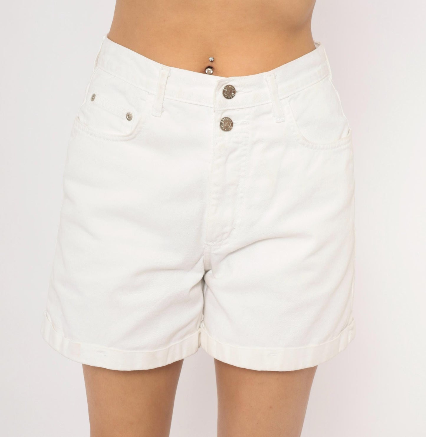 90s Arizona Jeans White Denim Shorts High Waist Cuffed Cotton Small S