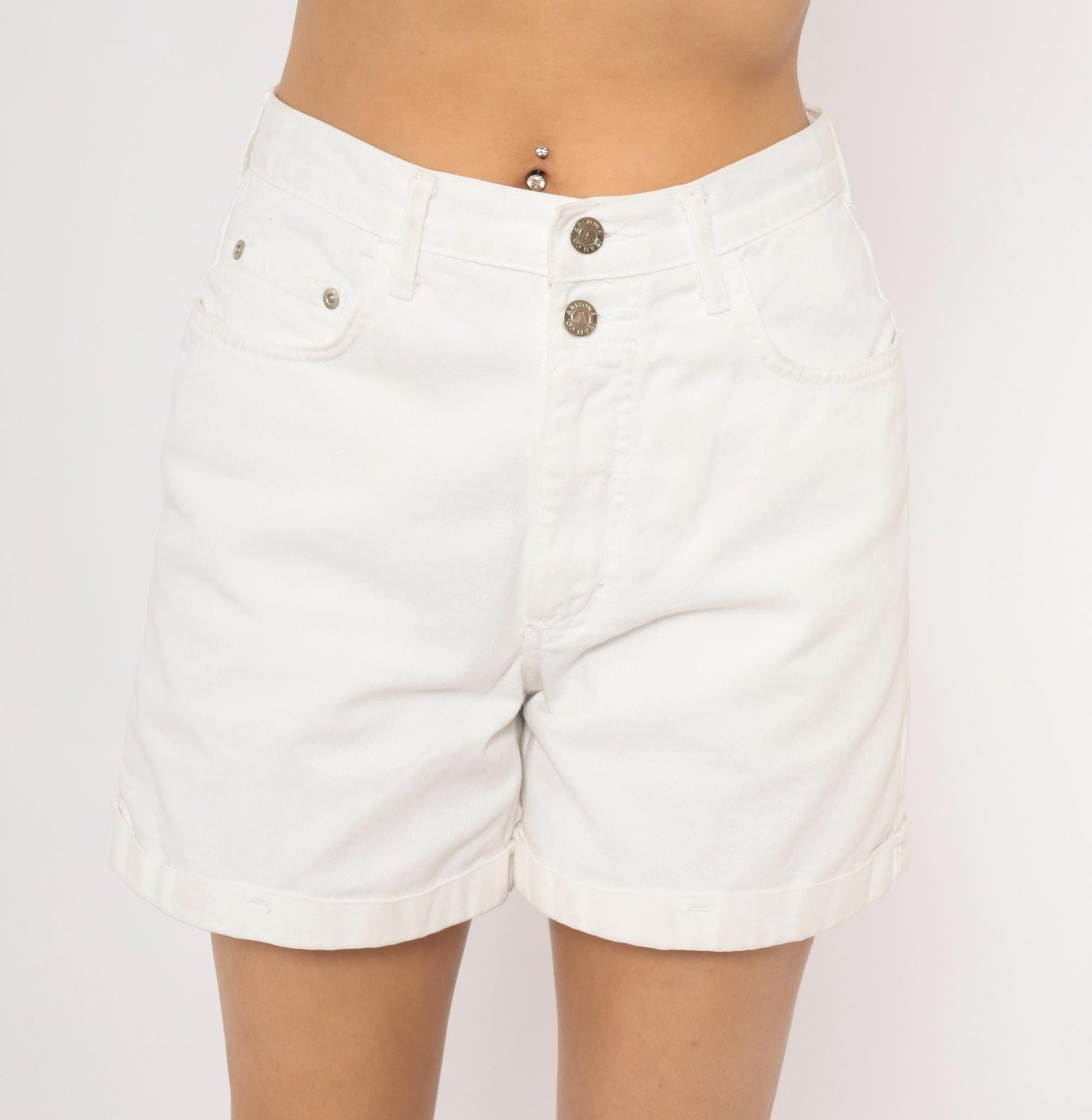 90s Arizona Jeans White Denim Shorts High Waist Cuffed Cotton Small S