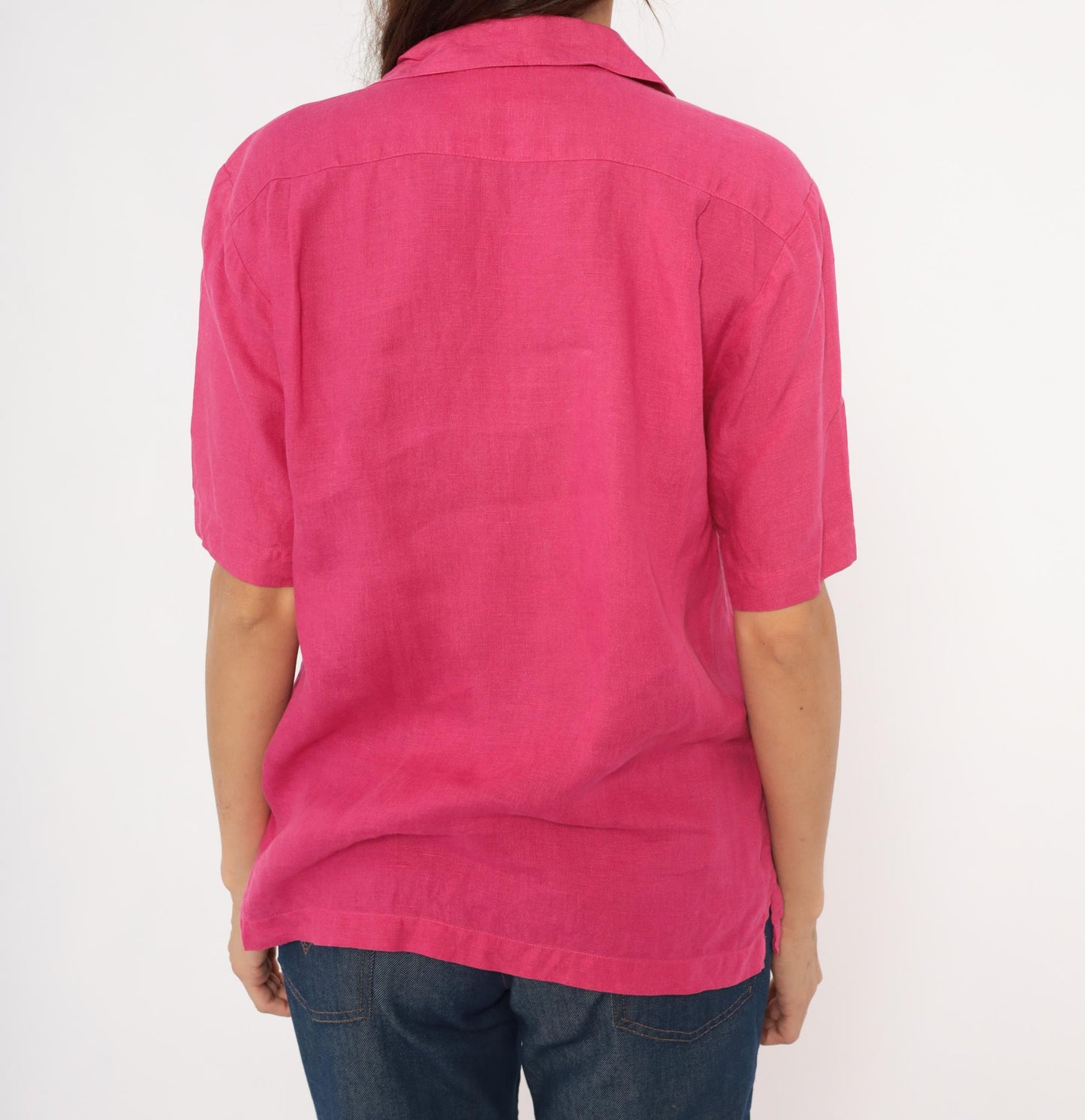 80s Brooks Brothers Fuchsia Linen Camp Collar Shirt Button Front Medium M