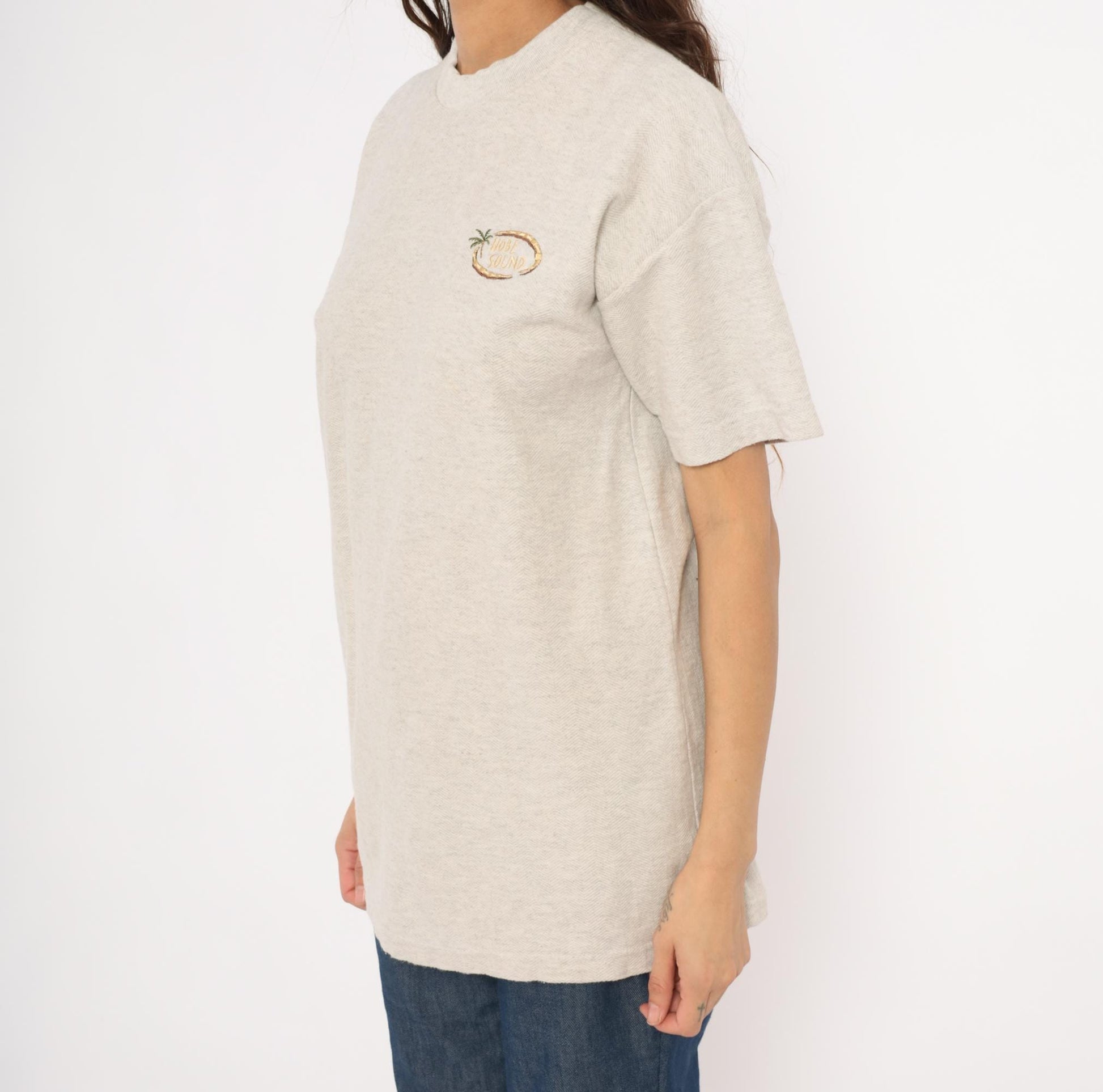 90s King Cotton Hobe Sound Palm Tree Embroidered Tee Oatmeal Medium