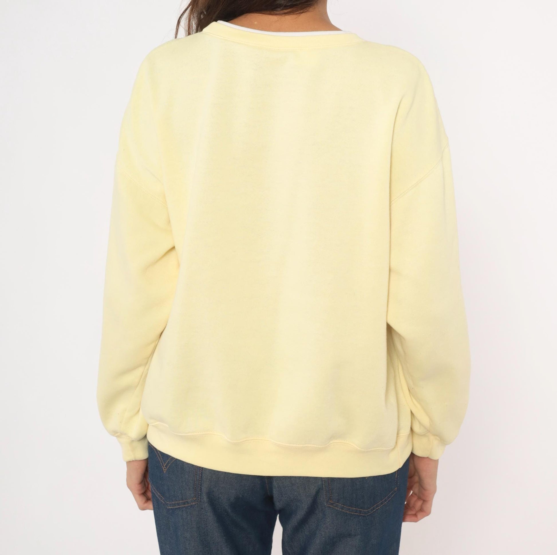90s Classic Elements Teddy Bear Embroidered Sweatshirt Butter Yellow Crewneck Large L