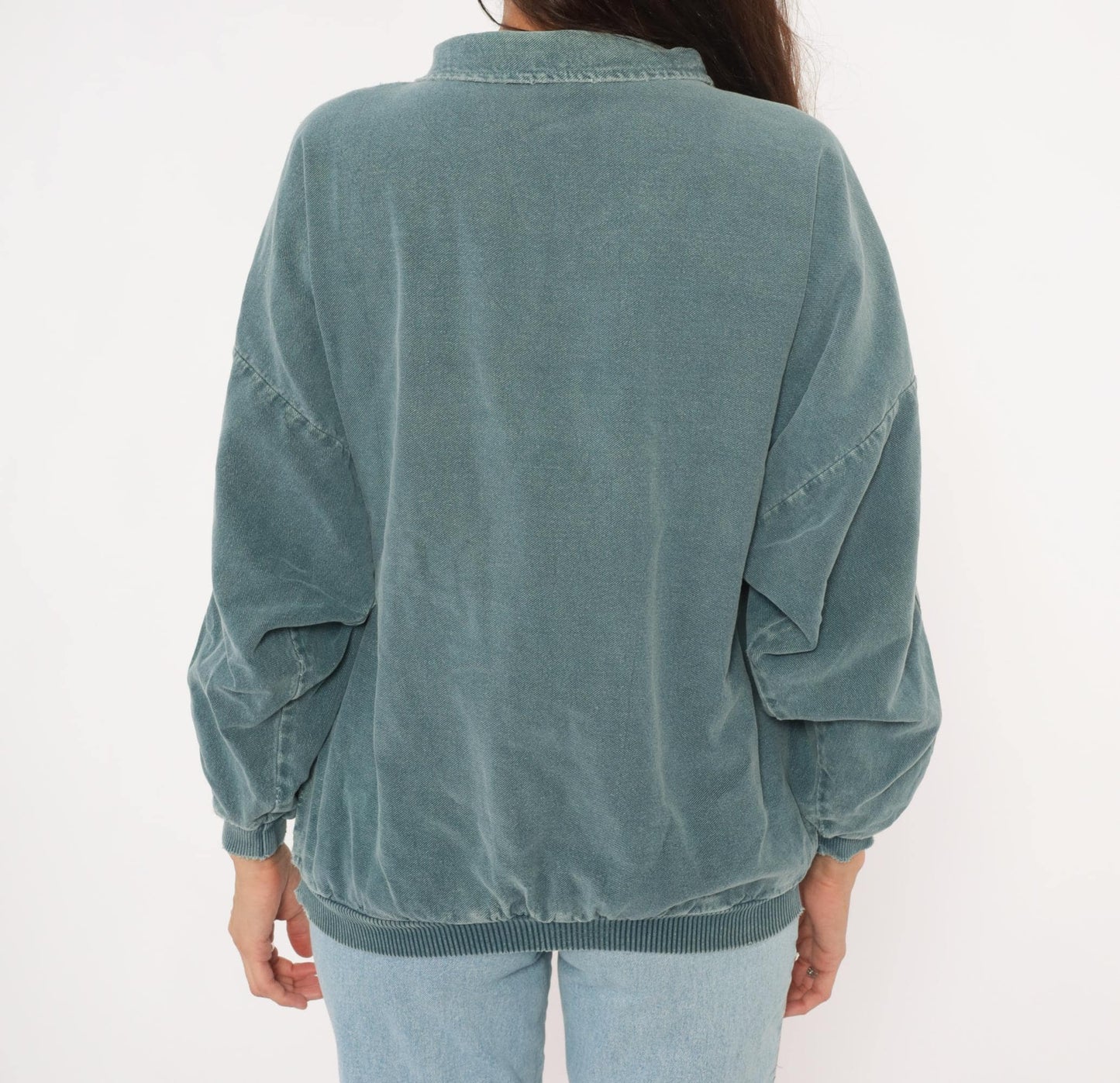 90s Sansegal Sportswear Mendocino Coast Sailboat Quarter-Zip Sweatshirt Grey Blue Medium
