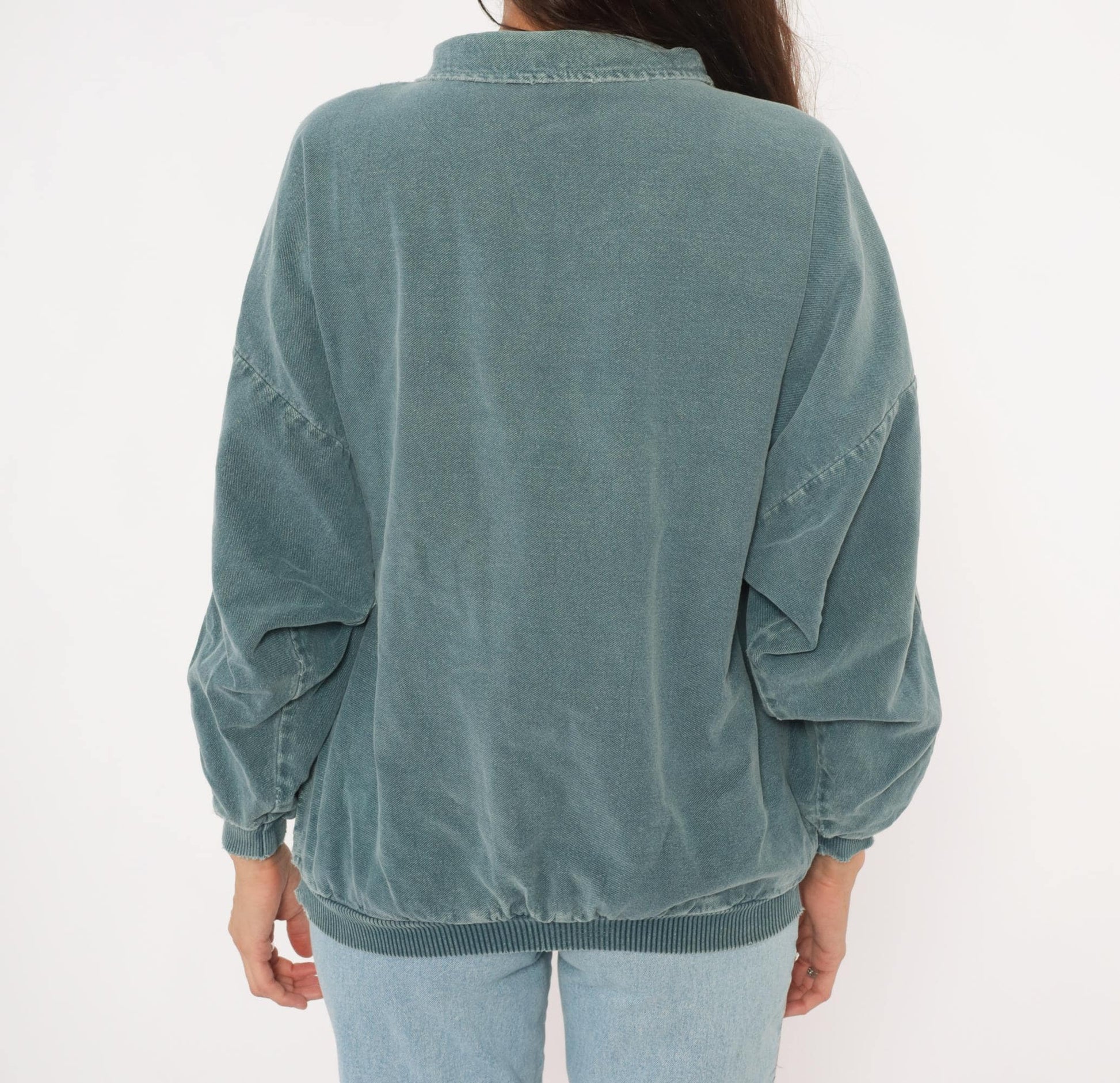 90s Sansegal Sportswear Mendocino Coast Sailboat Quarter-Zip Sweatshirt Grey Blue Medium