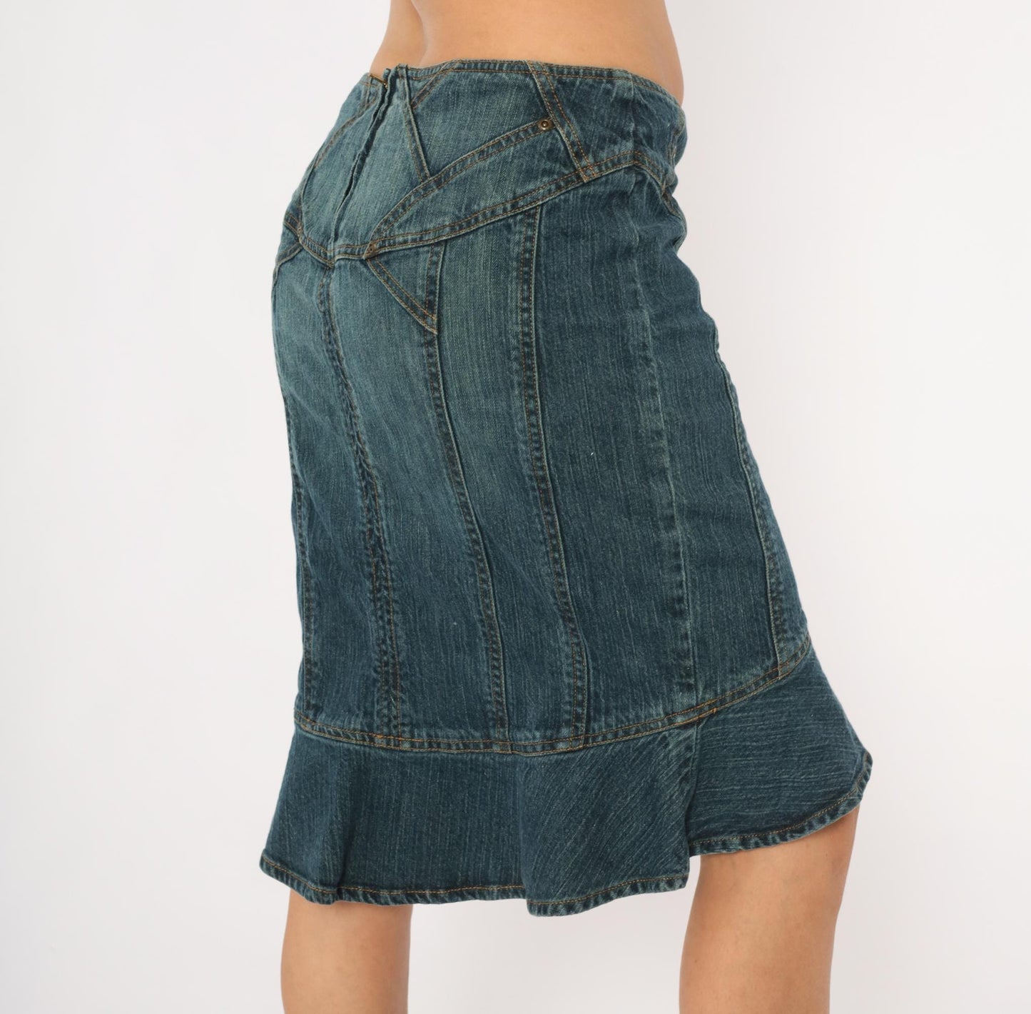 Y2K Jones Wear Denim Mini Skirt Ruffle Mermaid Hem Blue Medium M