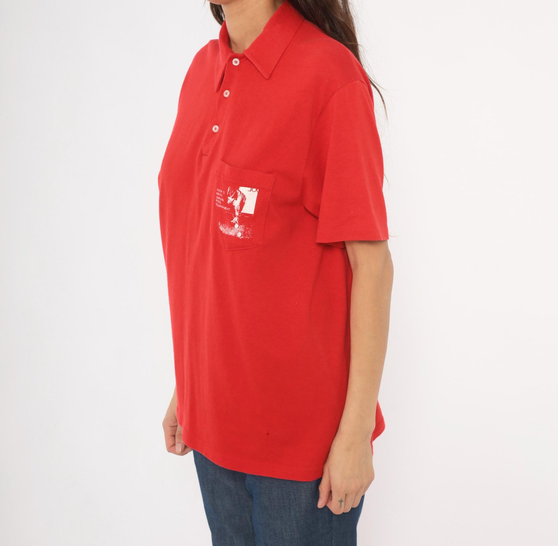 80s Stedman Pool Tournament Polo Shirt Red Billiards Graphic Large L