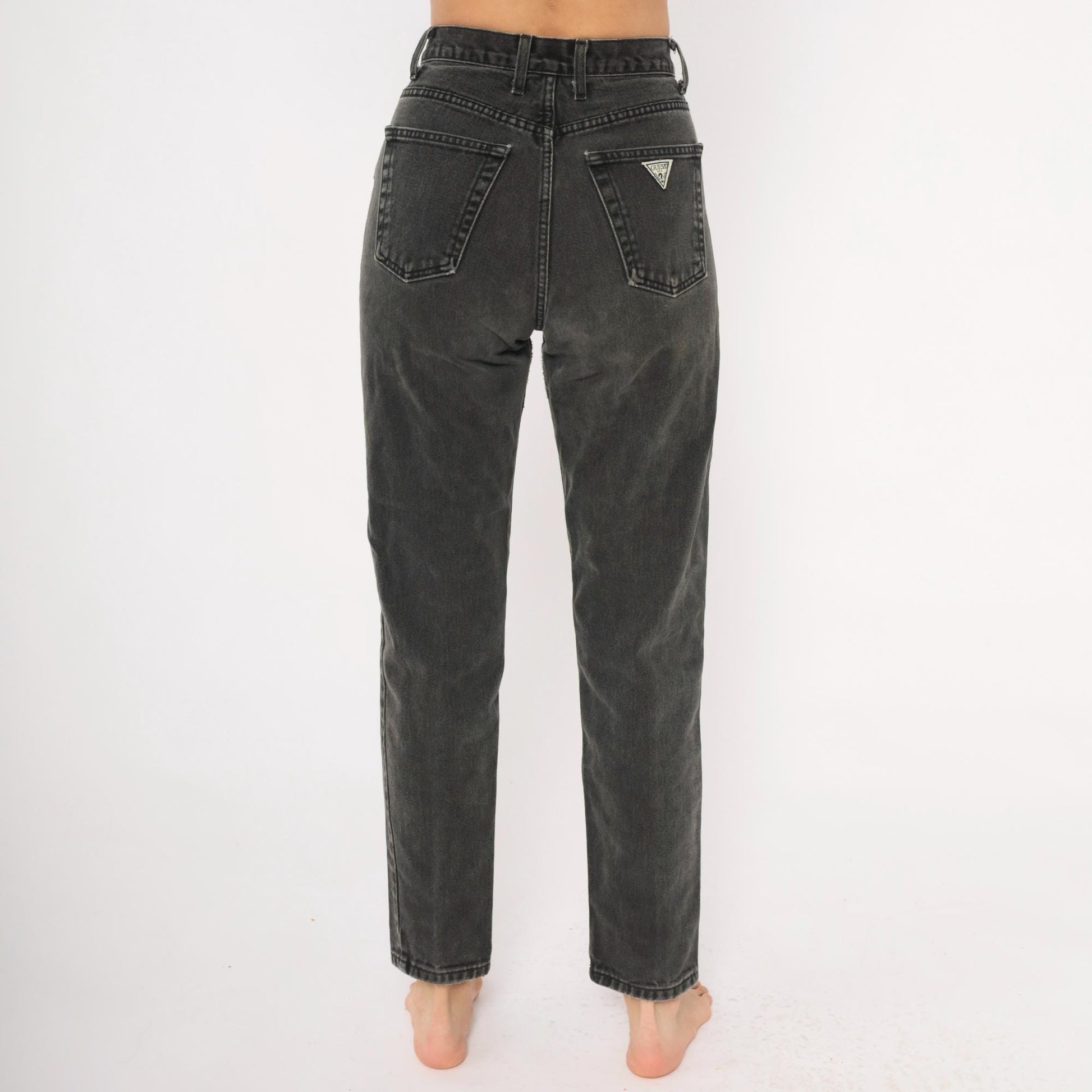 Guess High Waisted Jeans 90s Faded Black Denim Tapered Straight Leg Small