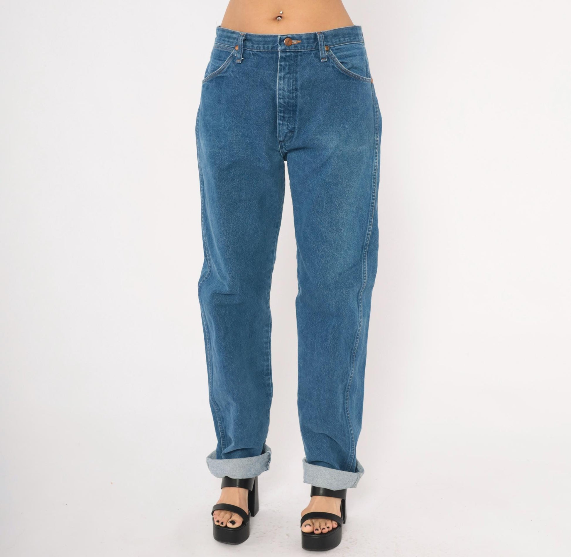 90s Wrangler Mom Jeans High Waist Straight Leg Blue Denim 35x36