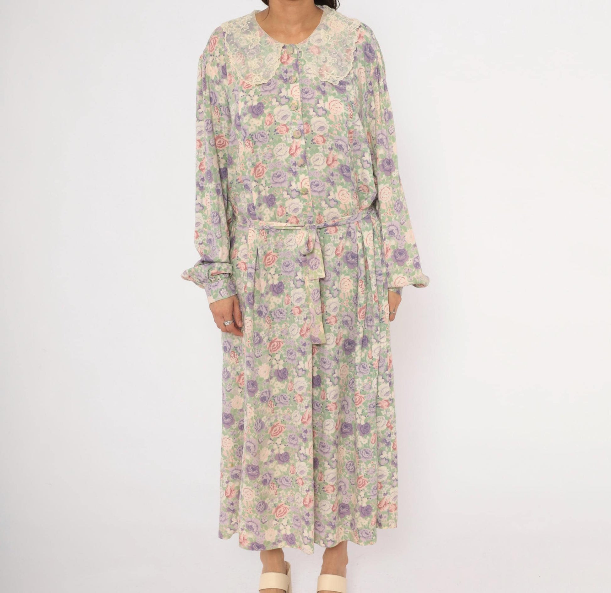 90s J Jill Floral Maxi Dress Lace Peter Pan Collar Plus Size XXL