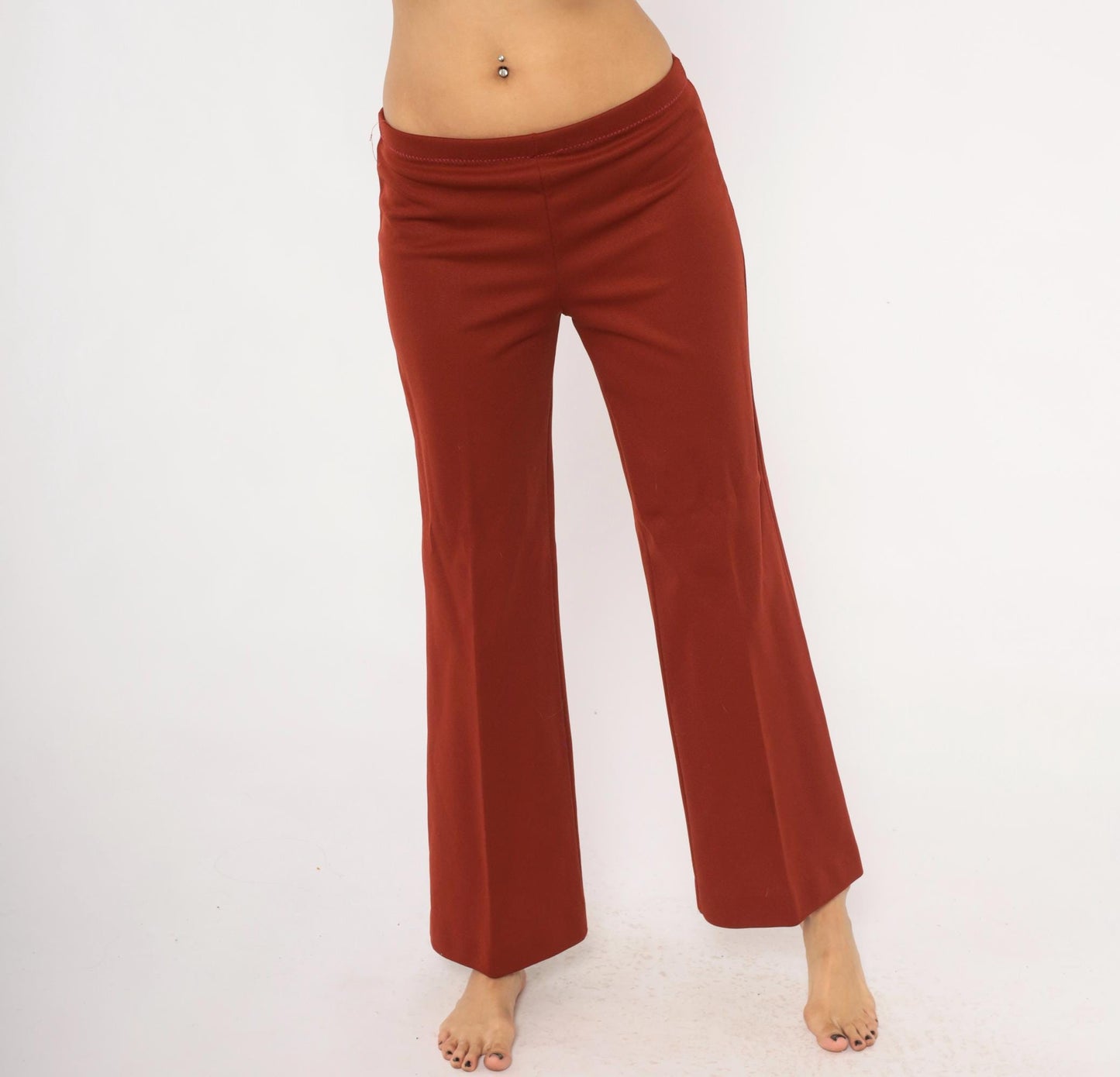 70s Rust Wide Leg Pants Elastic Waist Flare Bottom Pull On Trousers Large L