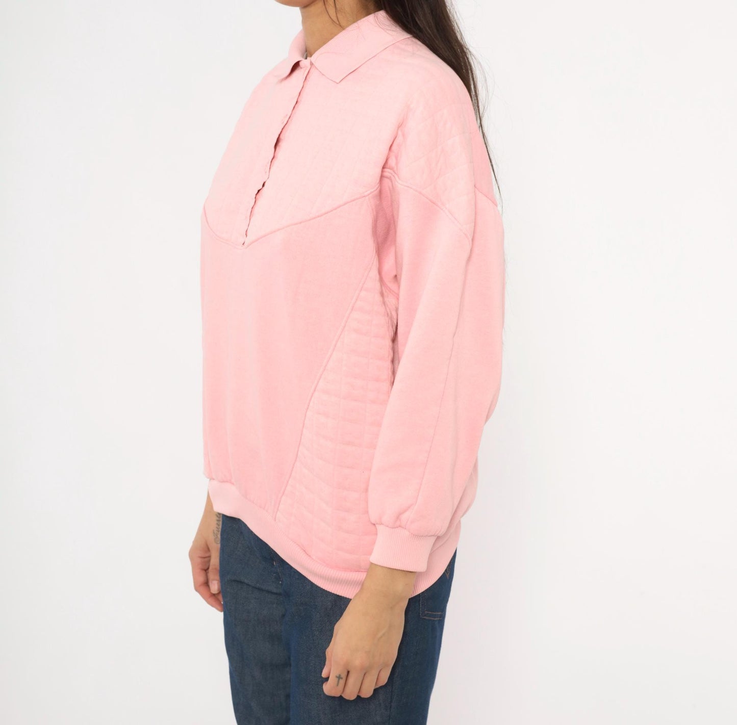 90s Casual Isle Quilted Collared Sweatshirt Pink Large L